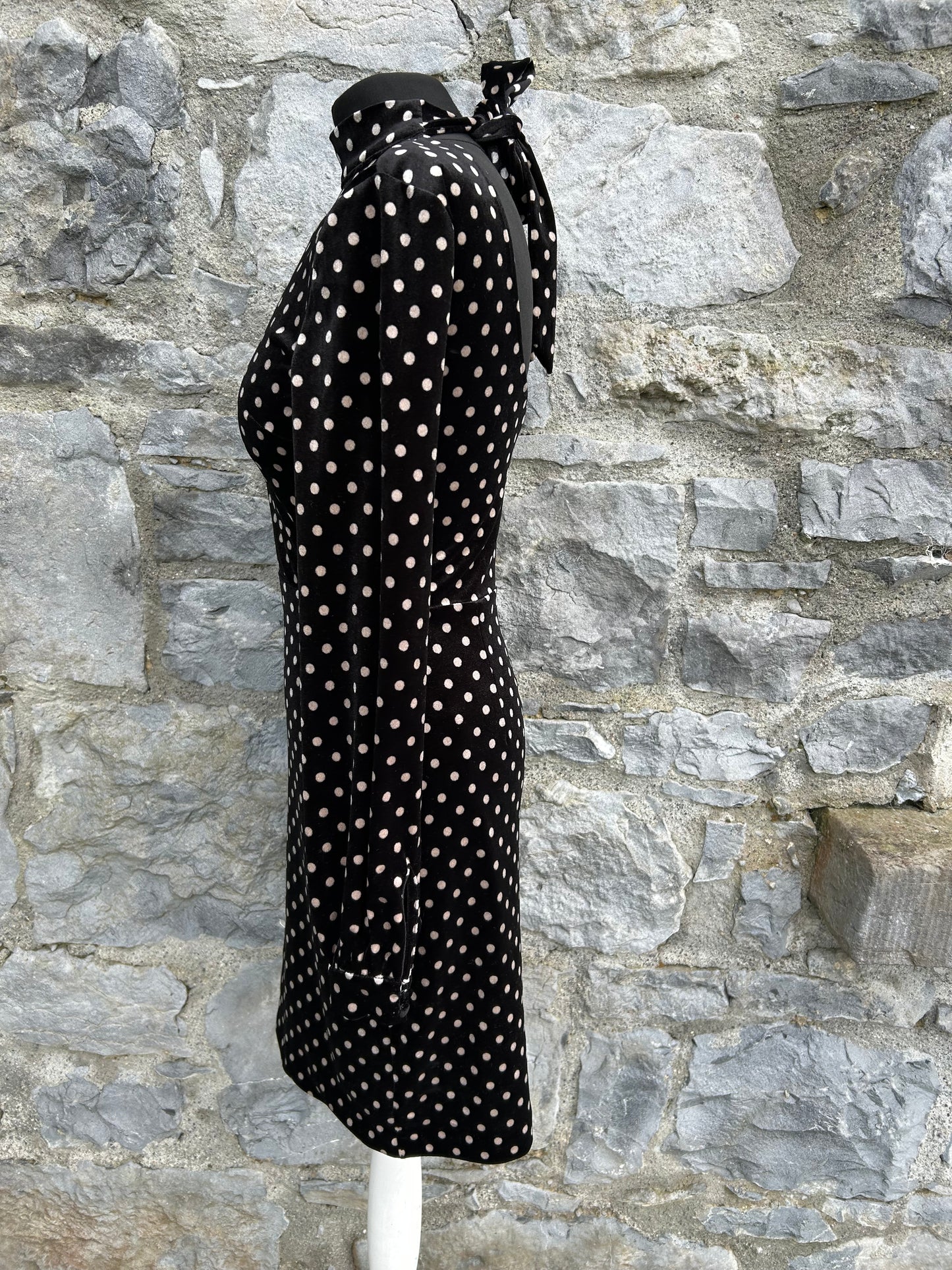 Polka dots black velvet dress uk 6-8