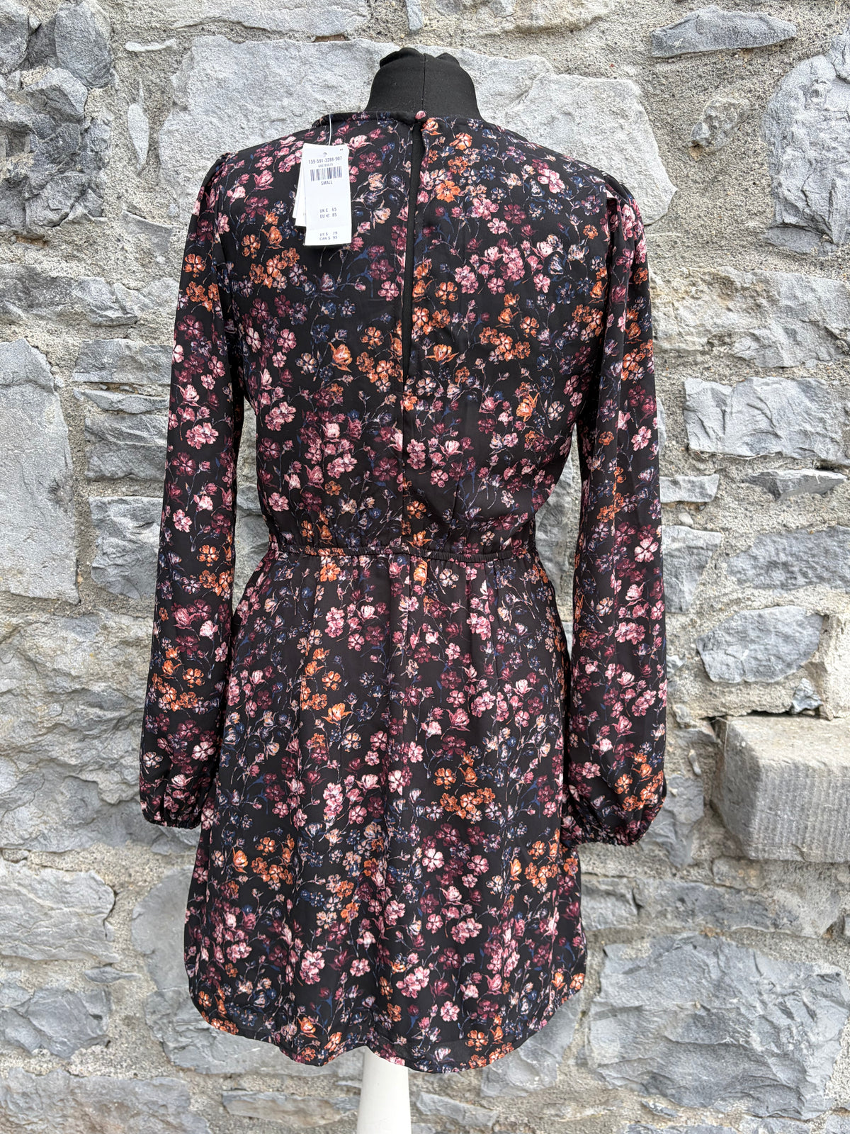 Black floral mini dress uk 8-10