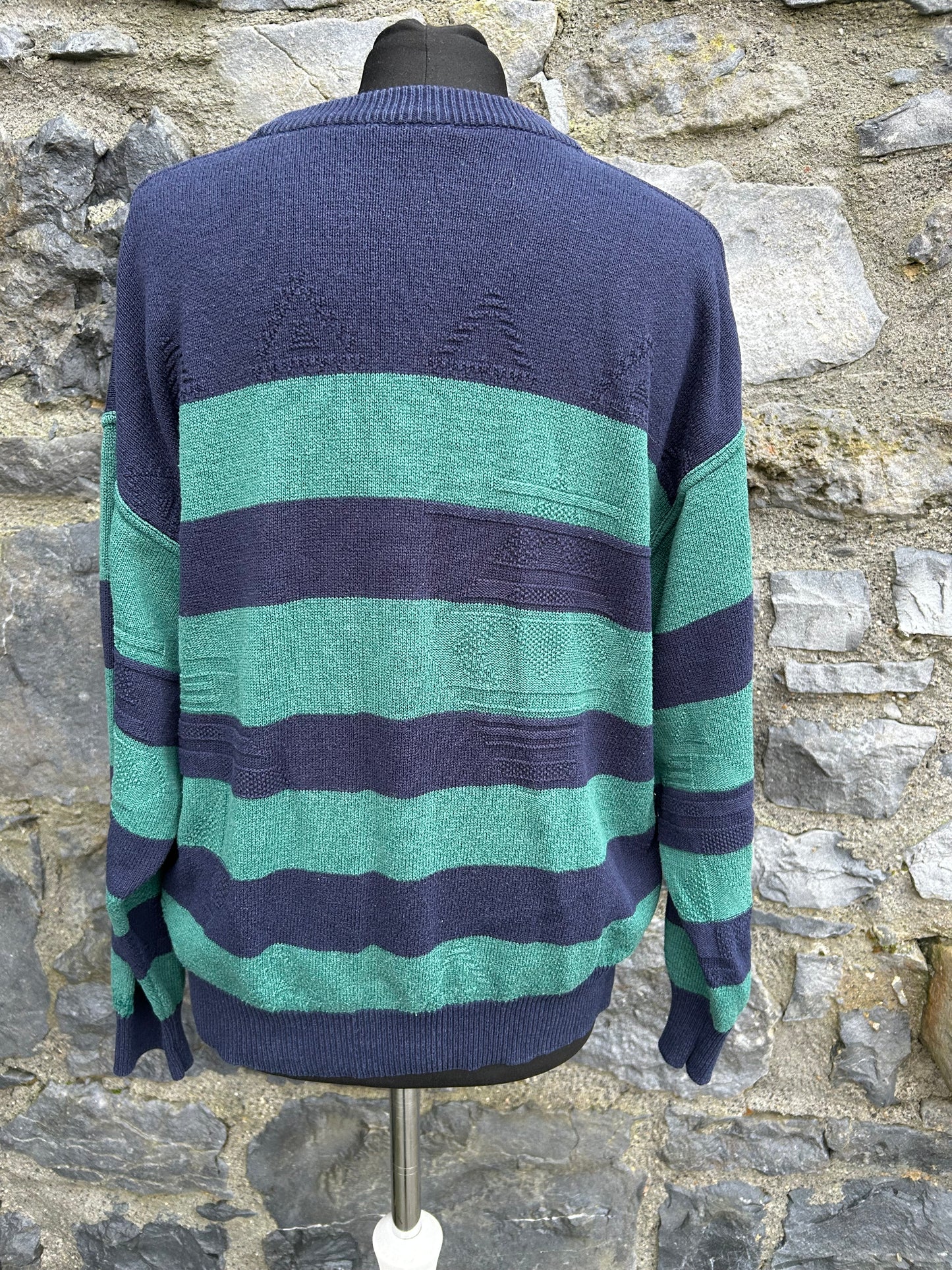 80s Sea navy&green stripy jumper Medium