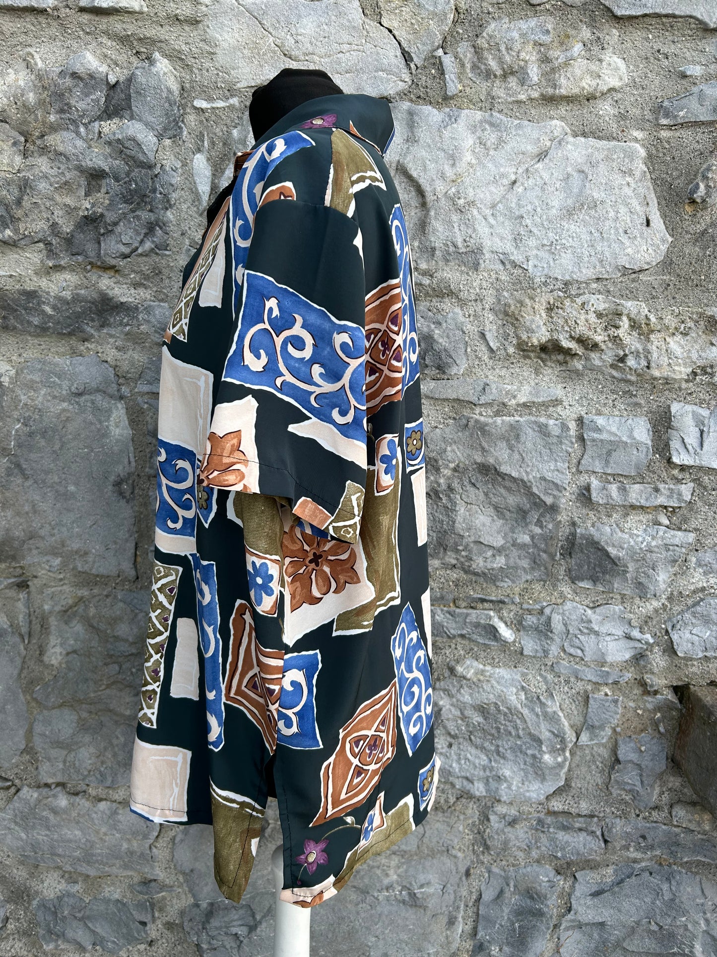 90s blue, purple&brown patchwork shirt uk 14