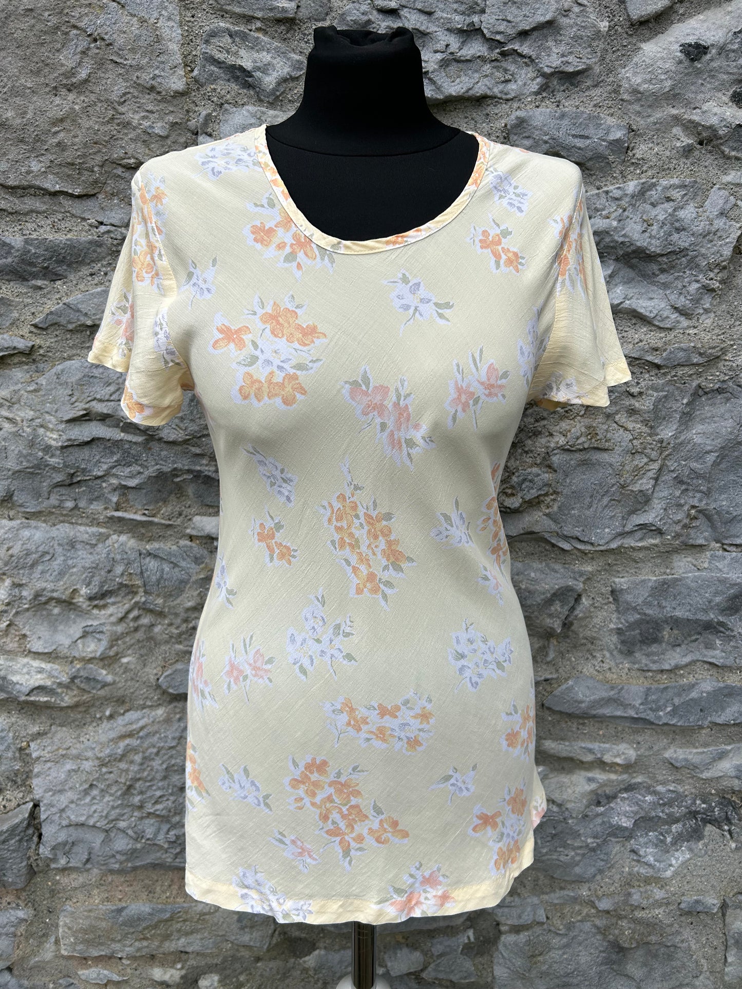 Y2K floral light yellow top uk 8