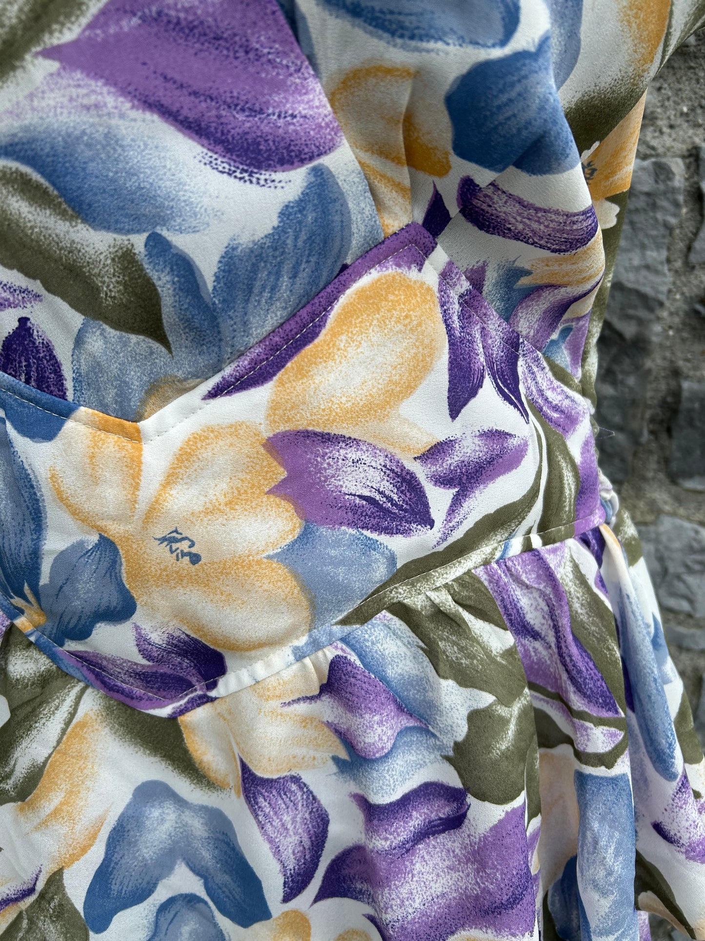 80s yellow&purple floral dress uk 12