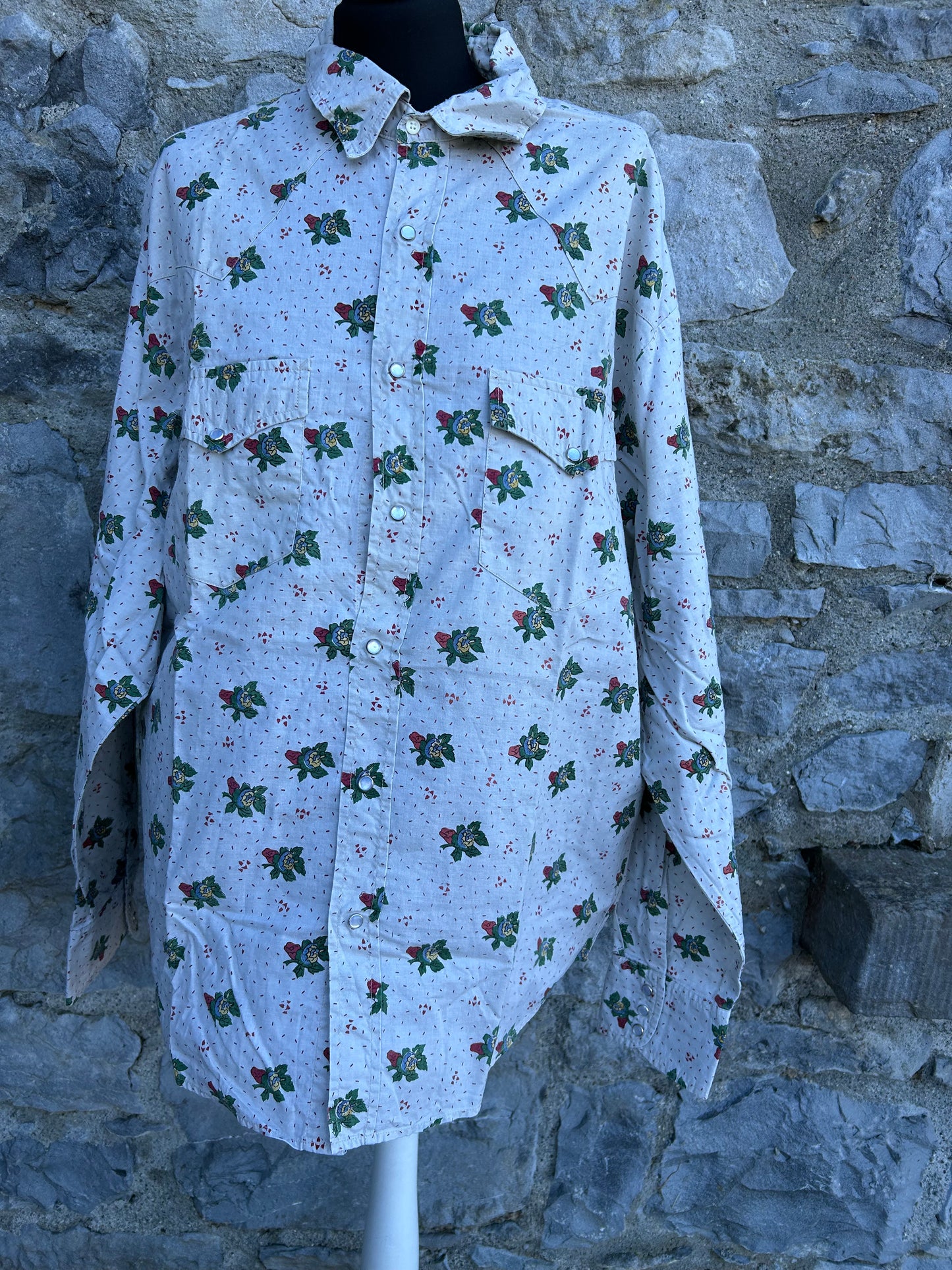 80s cream dots&flowers shirt L/XL