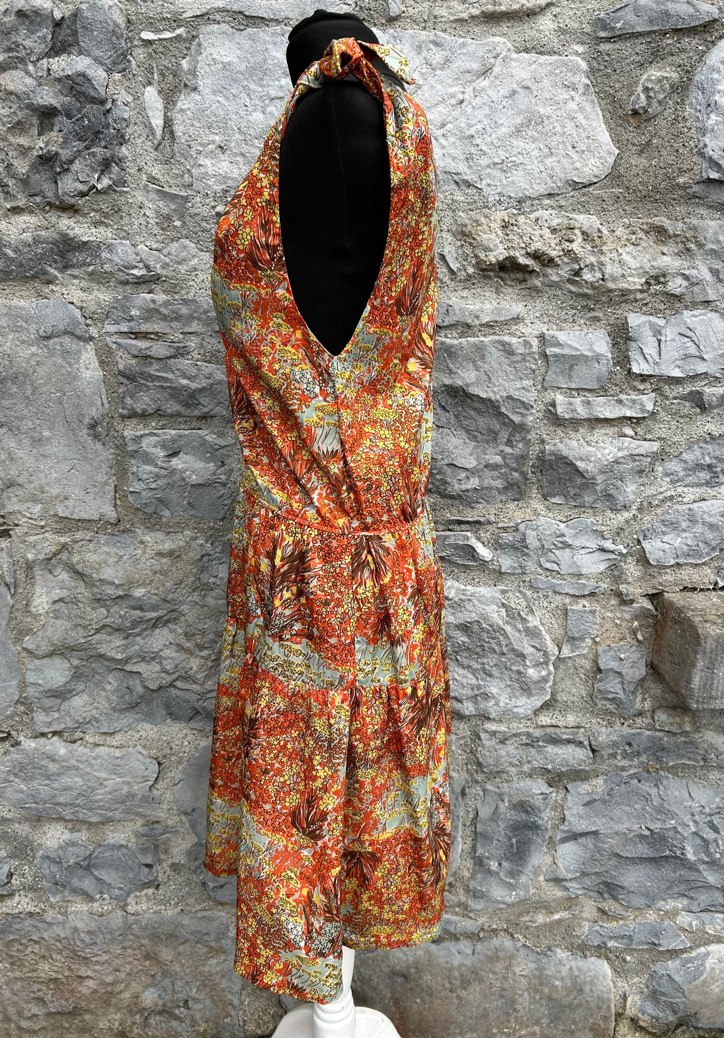 80s Red&yellow flowers dress uk 6-8