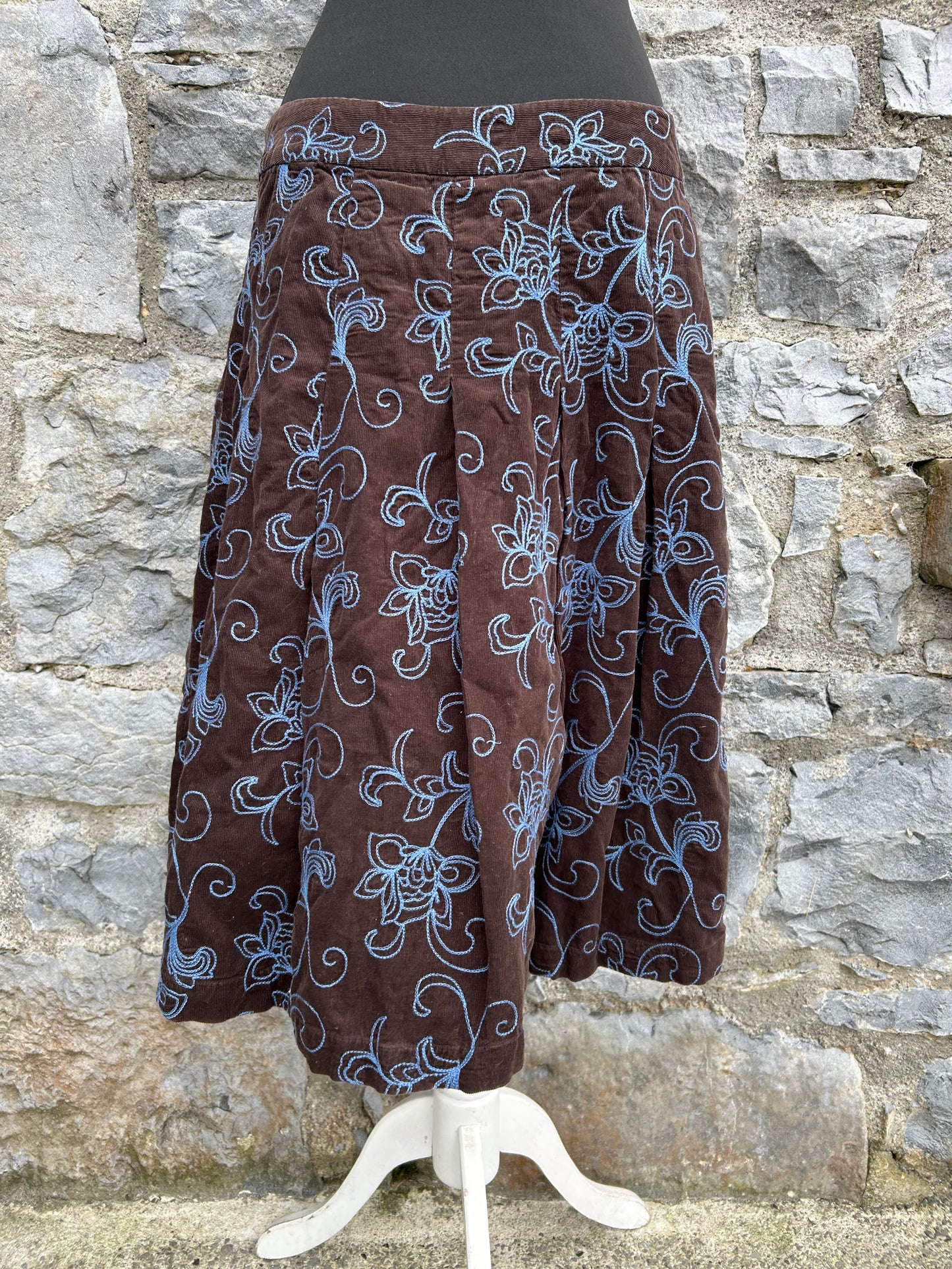 Brown floral embroidered cord skirt uk 14