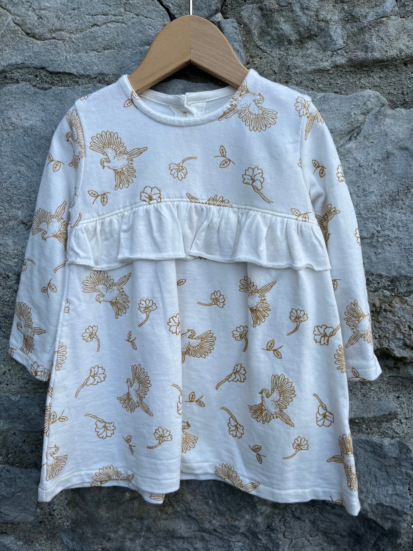 Gold Flowers&birds dress 9-12m (74-80cm)