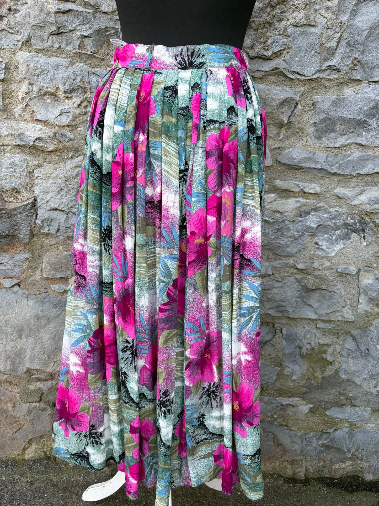 80s tropical flowers Grey&pink skirt uk 8
