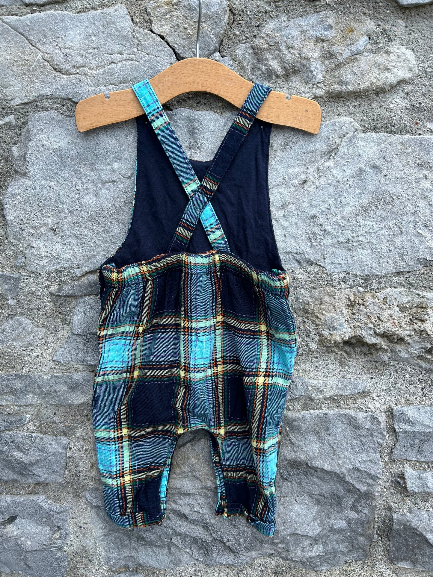 Blue flannel check dungarees 3-6m (62-68cm)