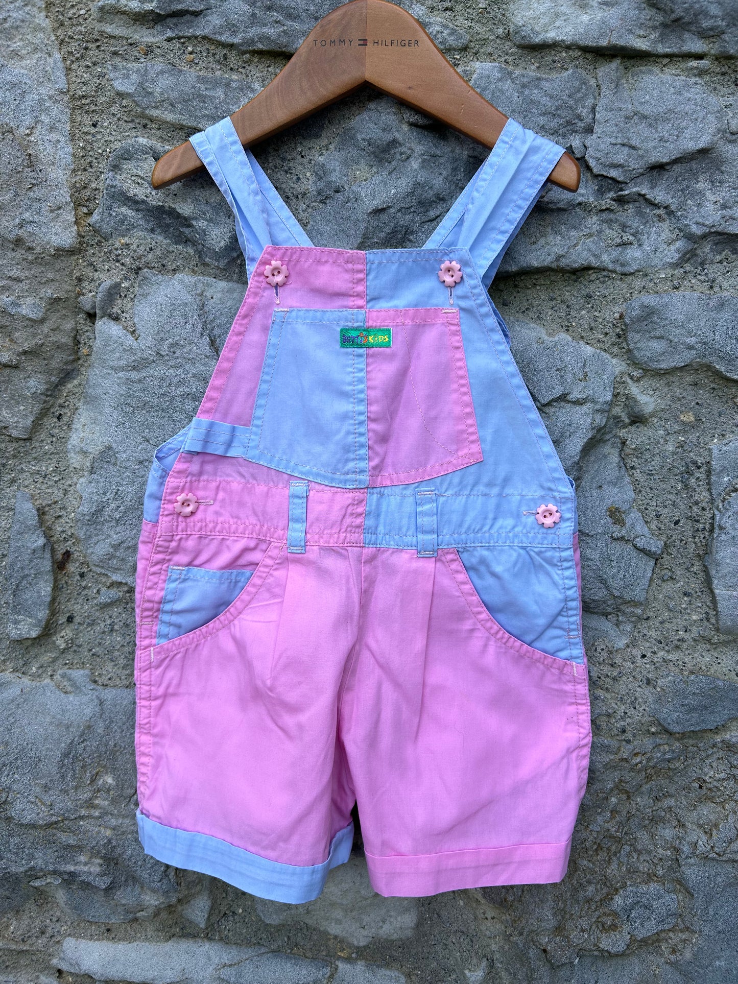 90s Pink&purple short dungarees 2-3y (92-98cm)