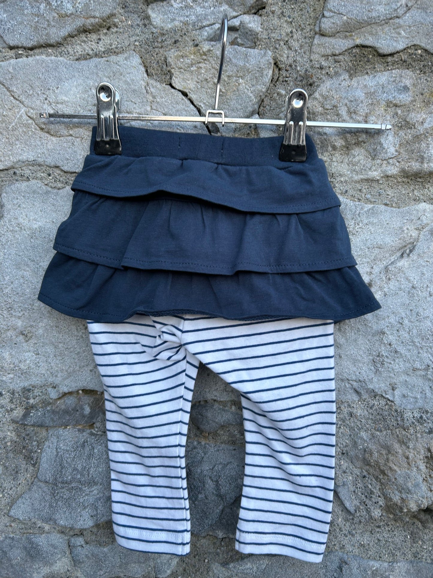 Navy skirt with stripy leggings 3-6m (62-68cm)