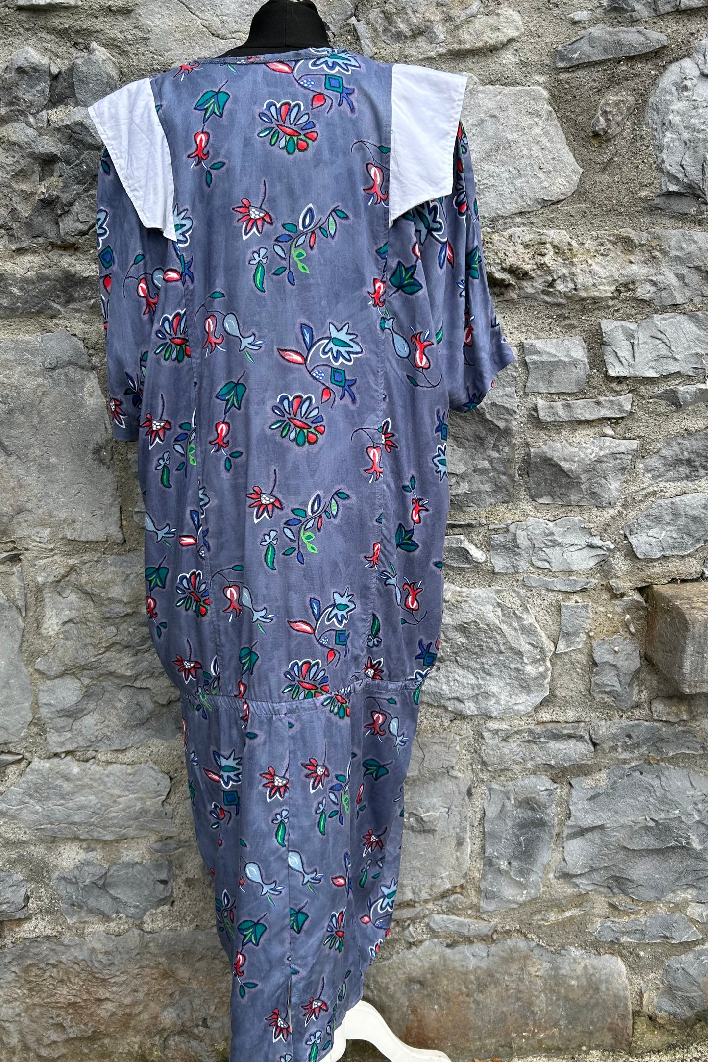80s grey floral dress uk 12-14
