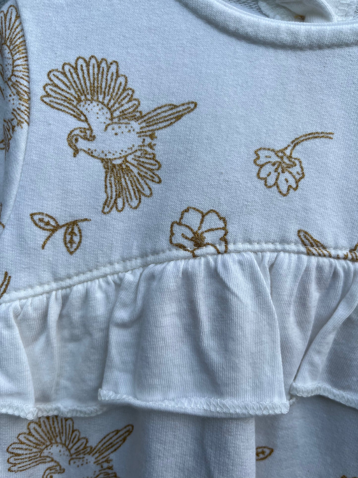 Gold Flowers&birds dress 9-12m (74-80cm)