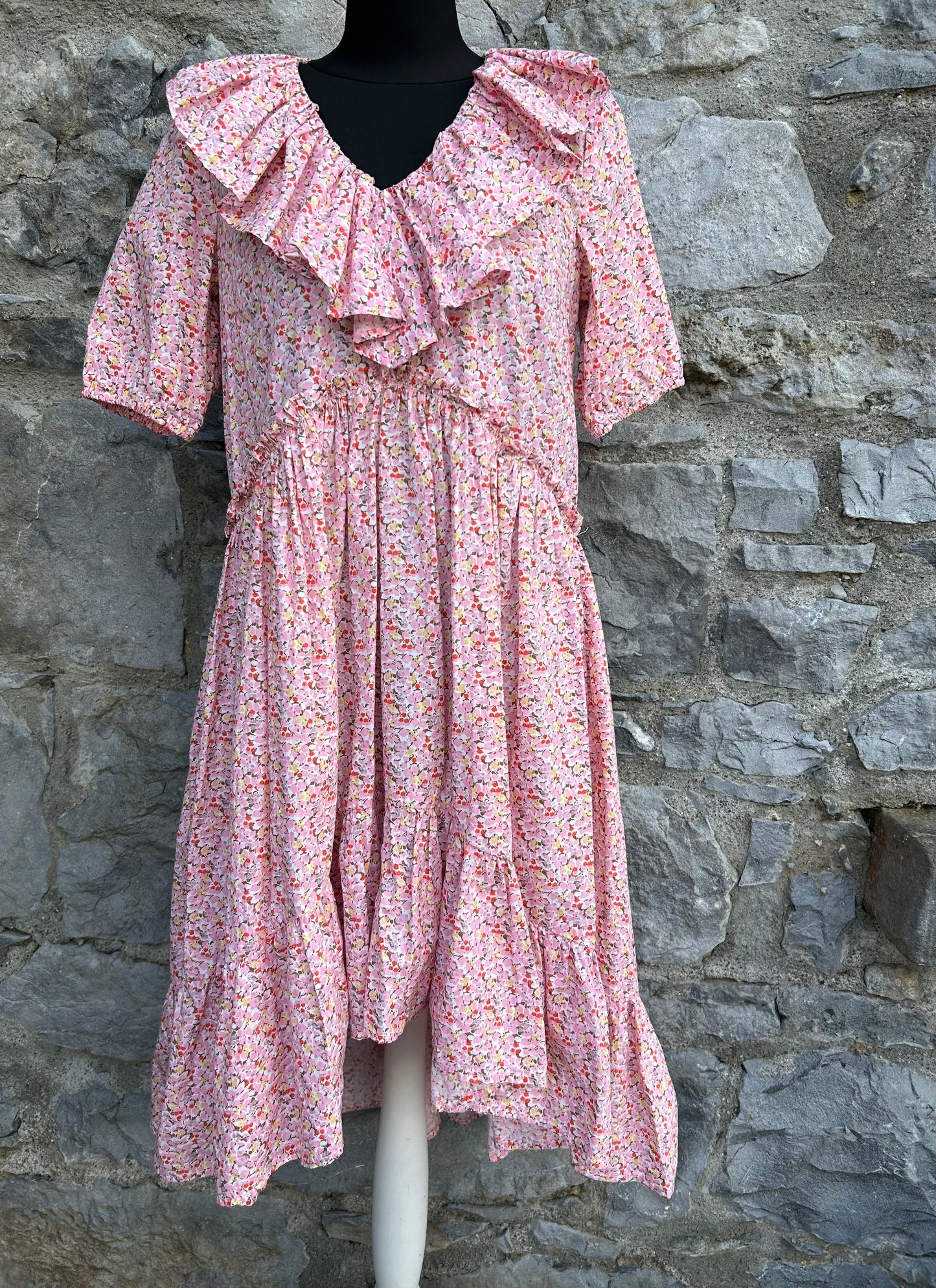 Pink floral ruffle dress uk 10