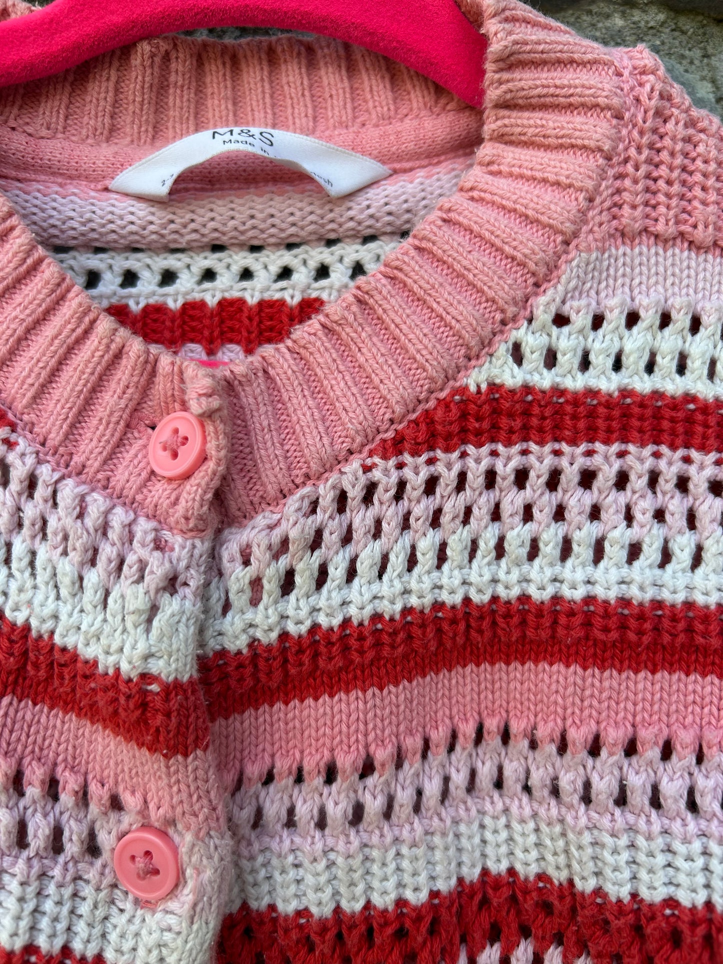 Pink&white pointelle cardigan 2-3y (92-98cm)