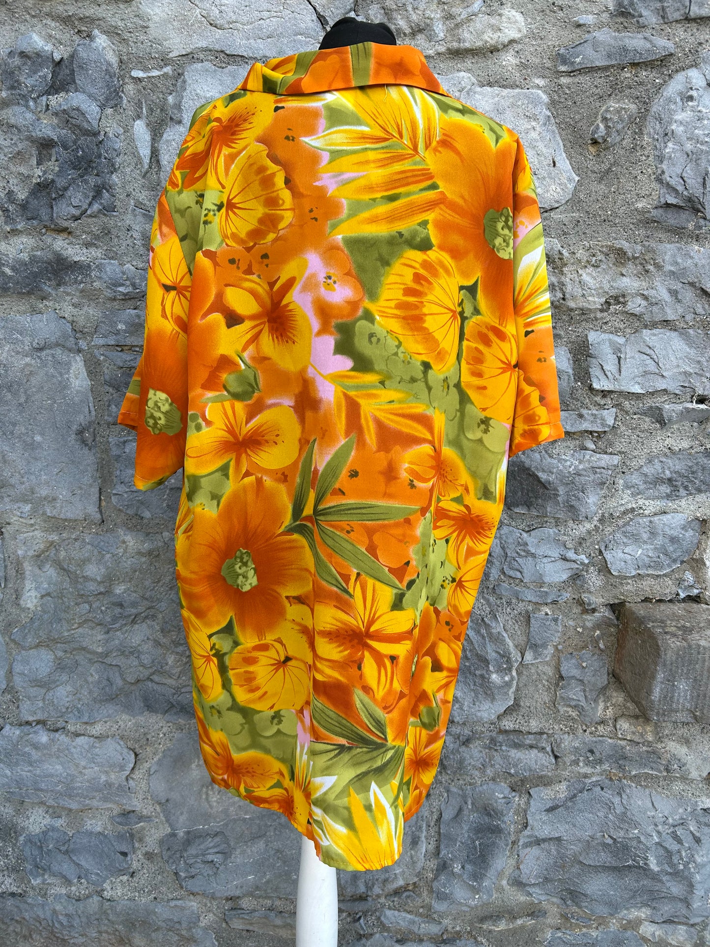 90s orange flowers long shirt uk 16-18