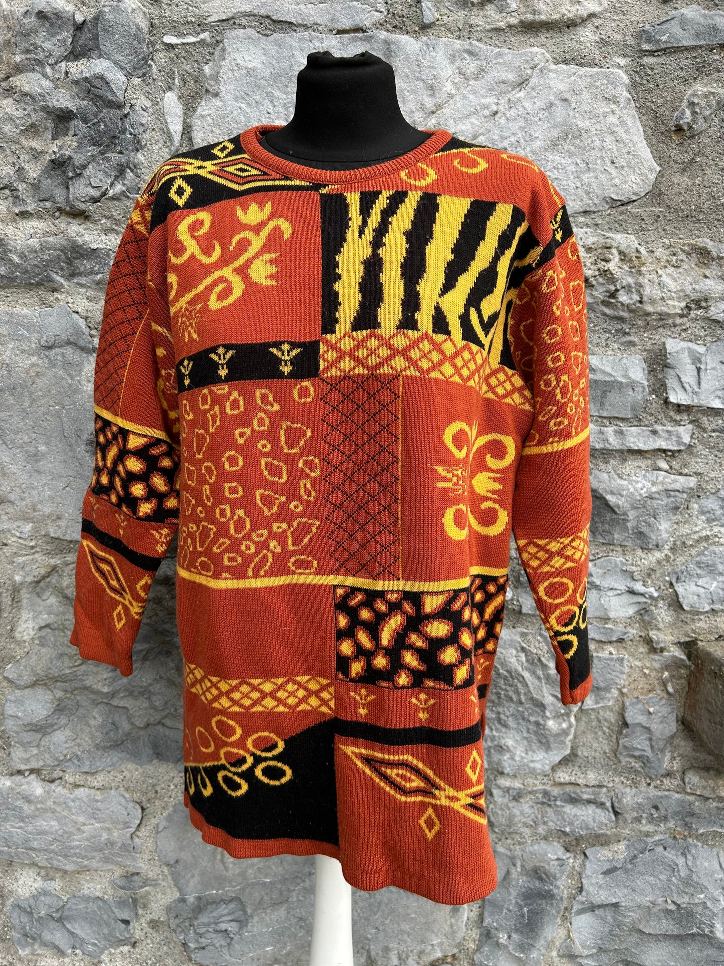 90s brown patchwork jumper uk 12
