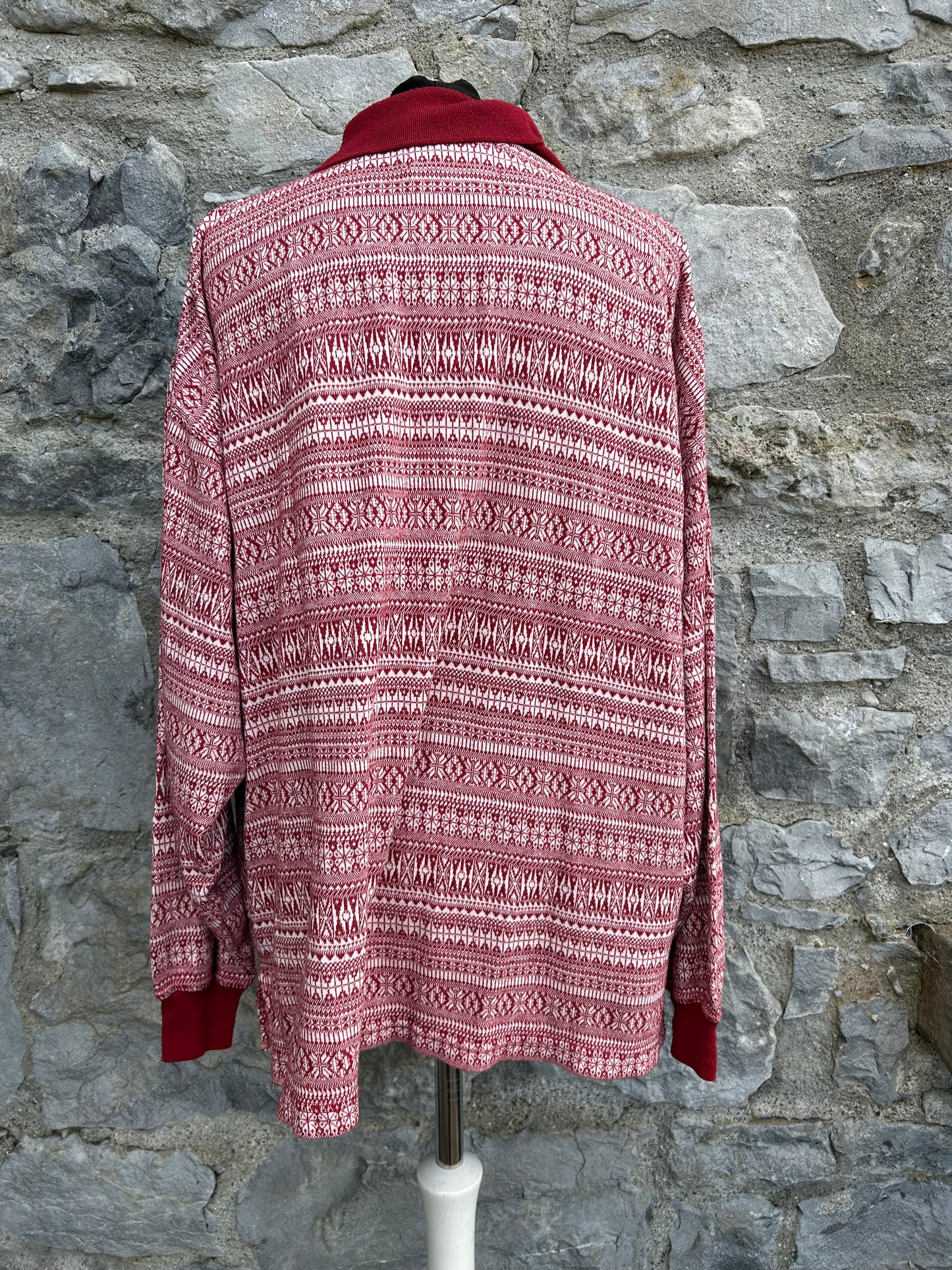 90s red stripy polo top Large