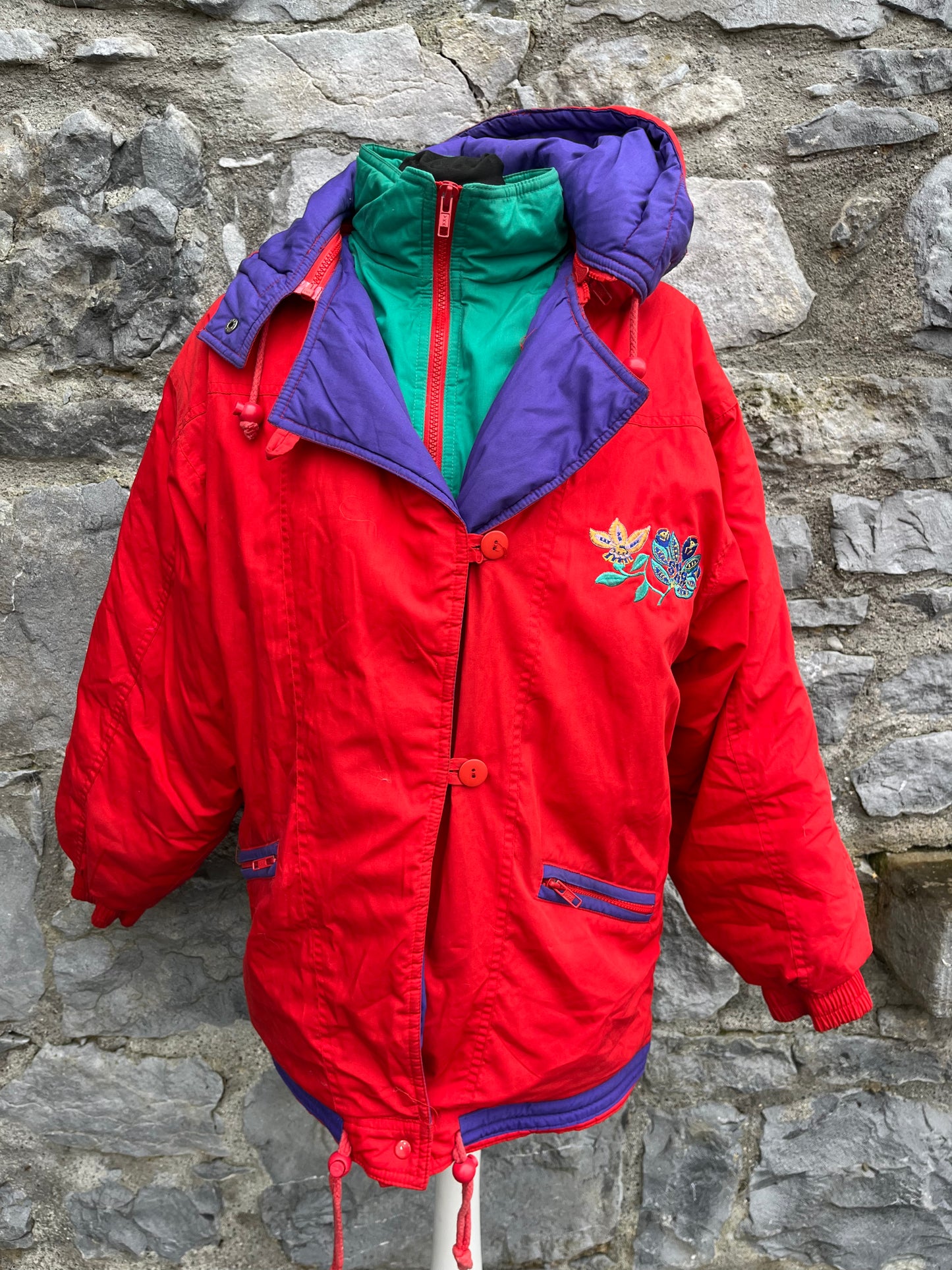 80s red embroidered jacket 12-13y (152-158cm)