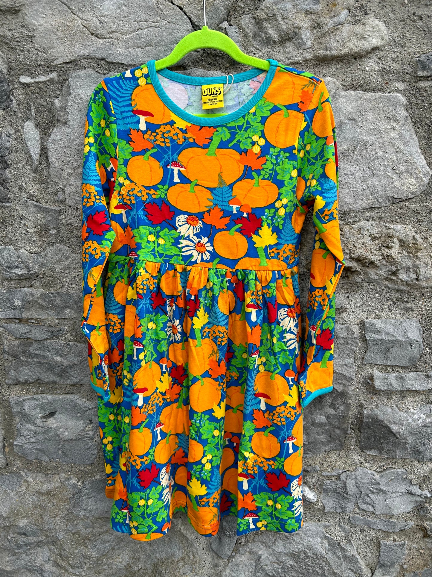 Autumn print blue dress 7-8y (122-128cm)