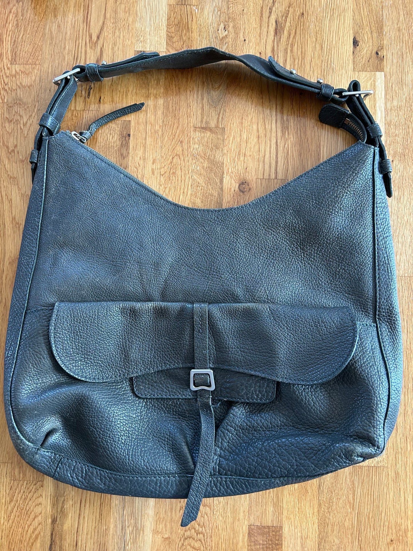 Grey leather handbag