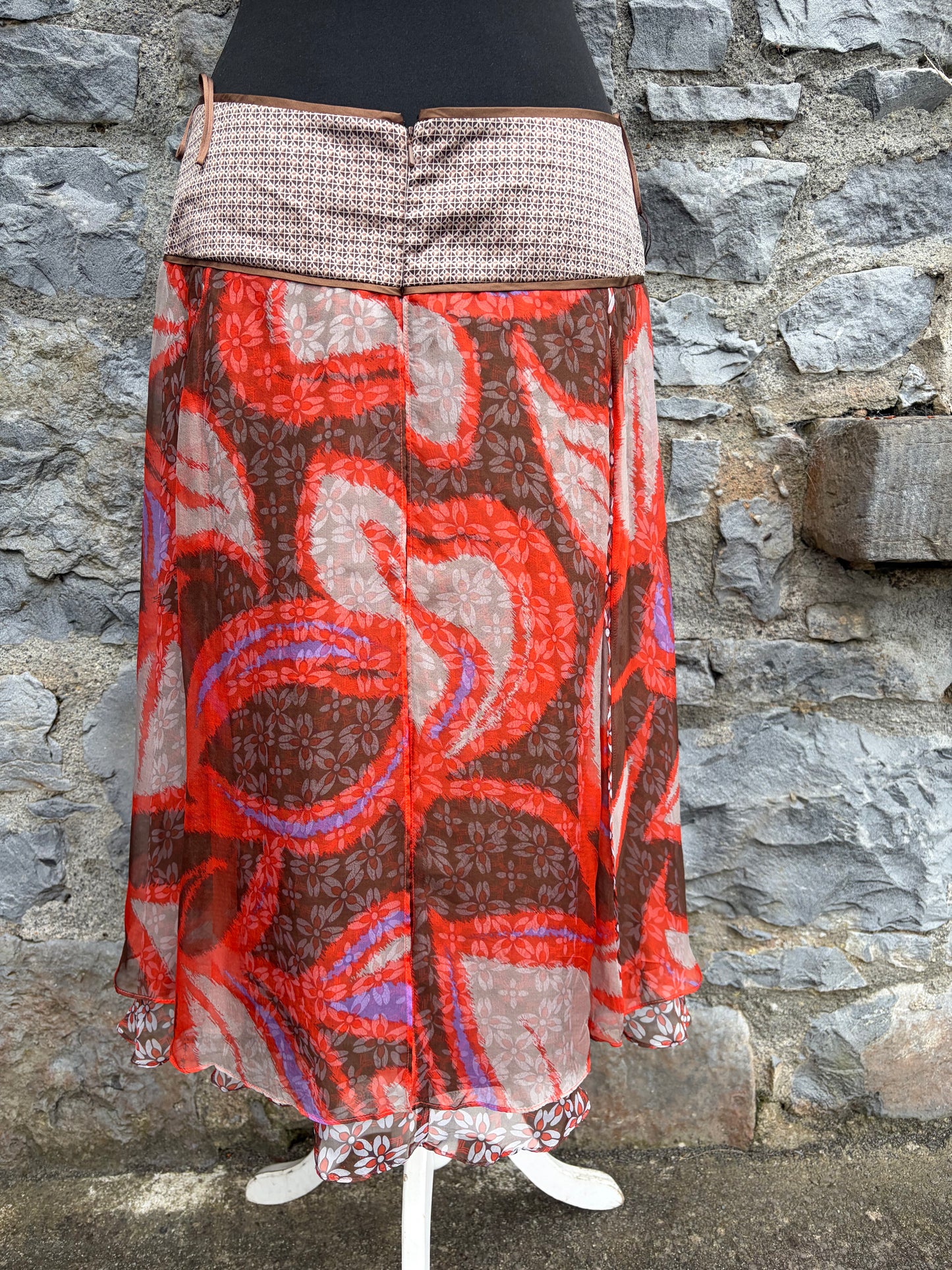 Brown&orange silk skirt uk 10-12