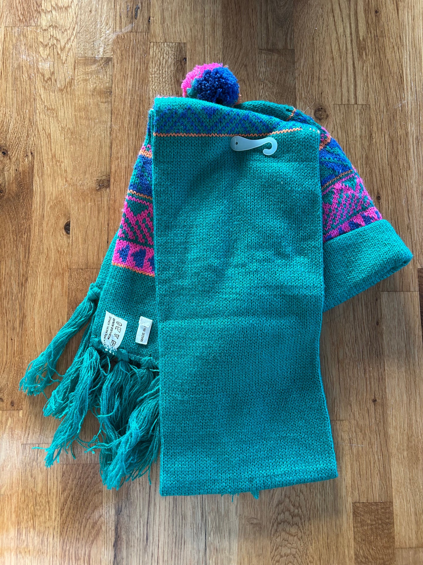 Teal&purple Hat&scarf set 1-4y (80-104cm)