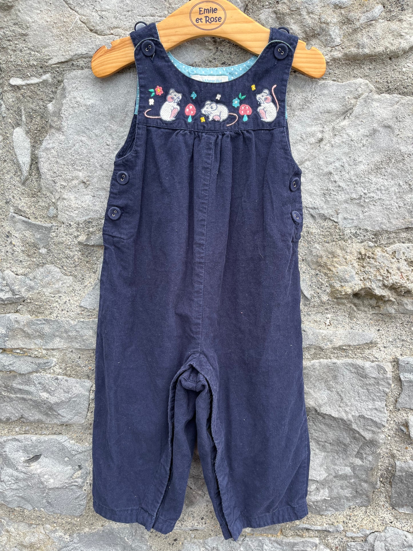 Mice&mushroom navy cord dungarees 12-18m (80-86cm)