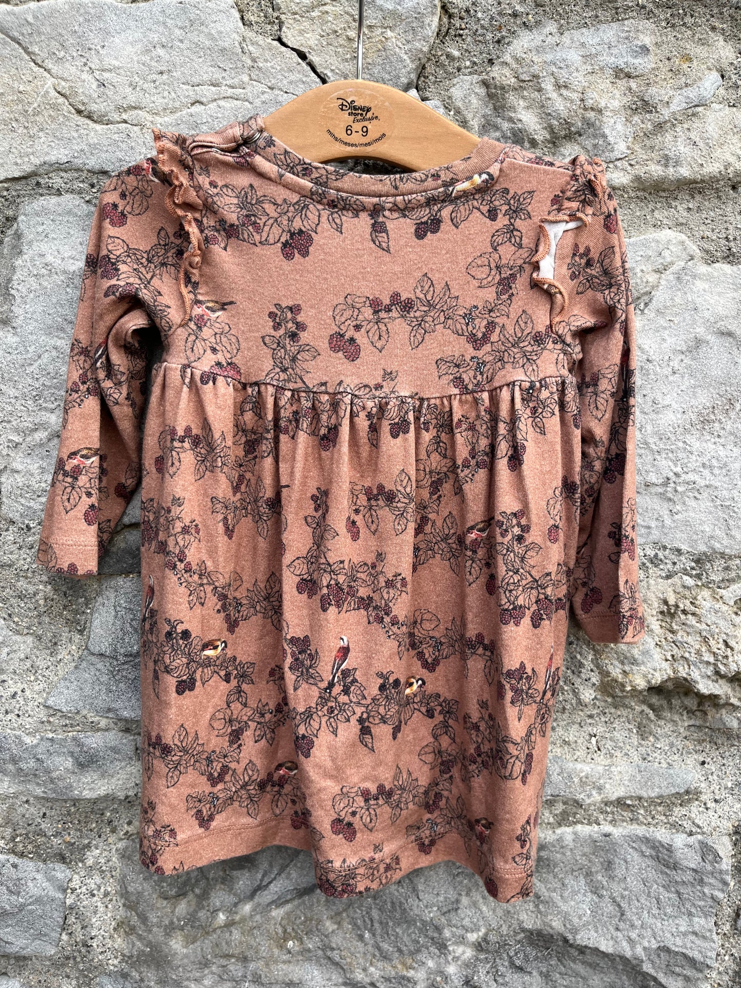 Brown birds&blackberries dress 6-9m (68-74cm)
