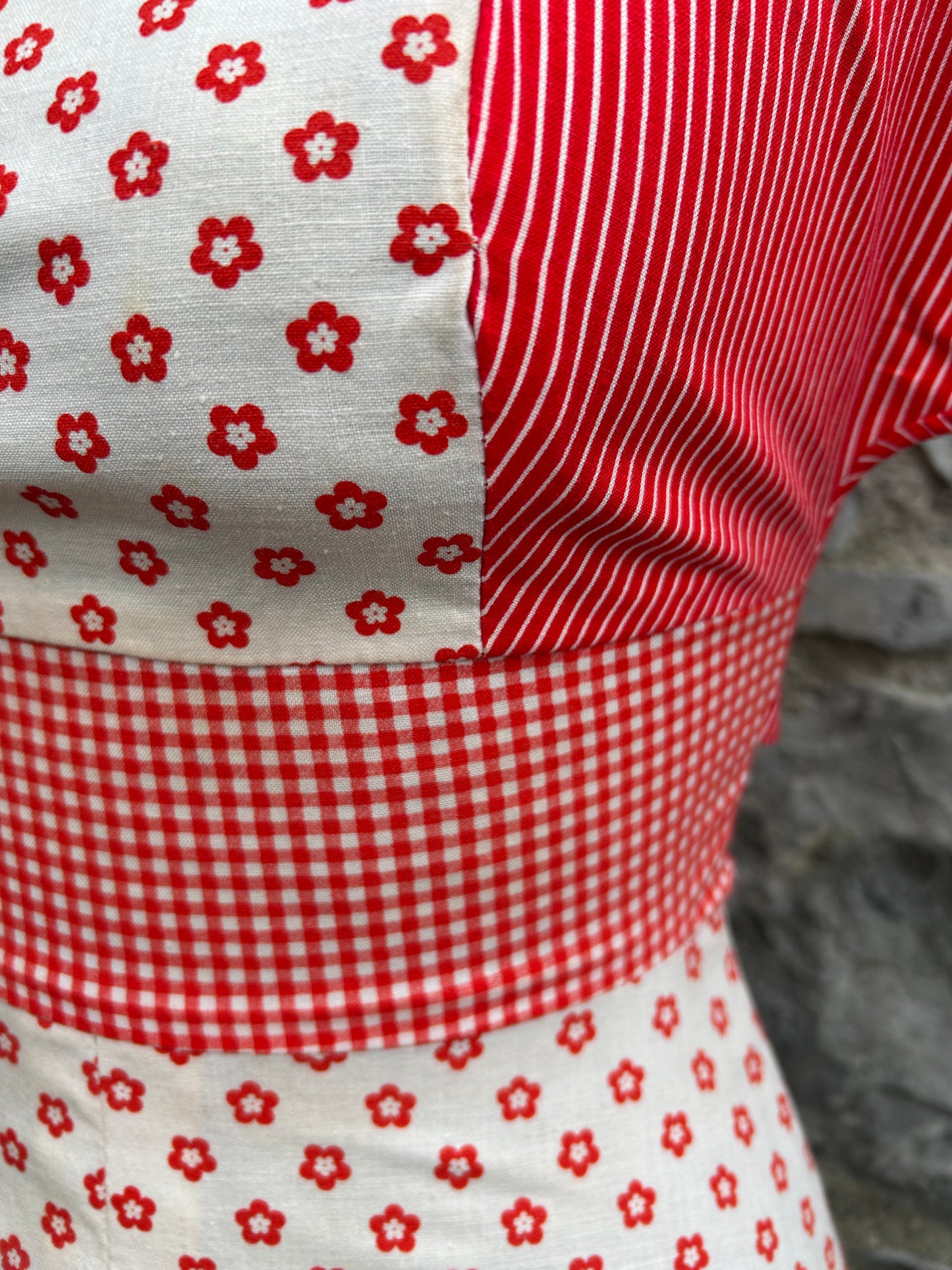 70s Red&white folk dress uk 6