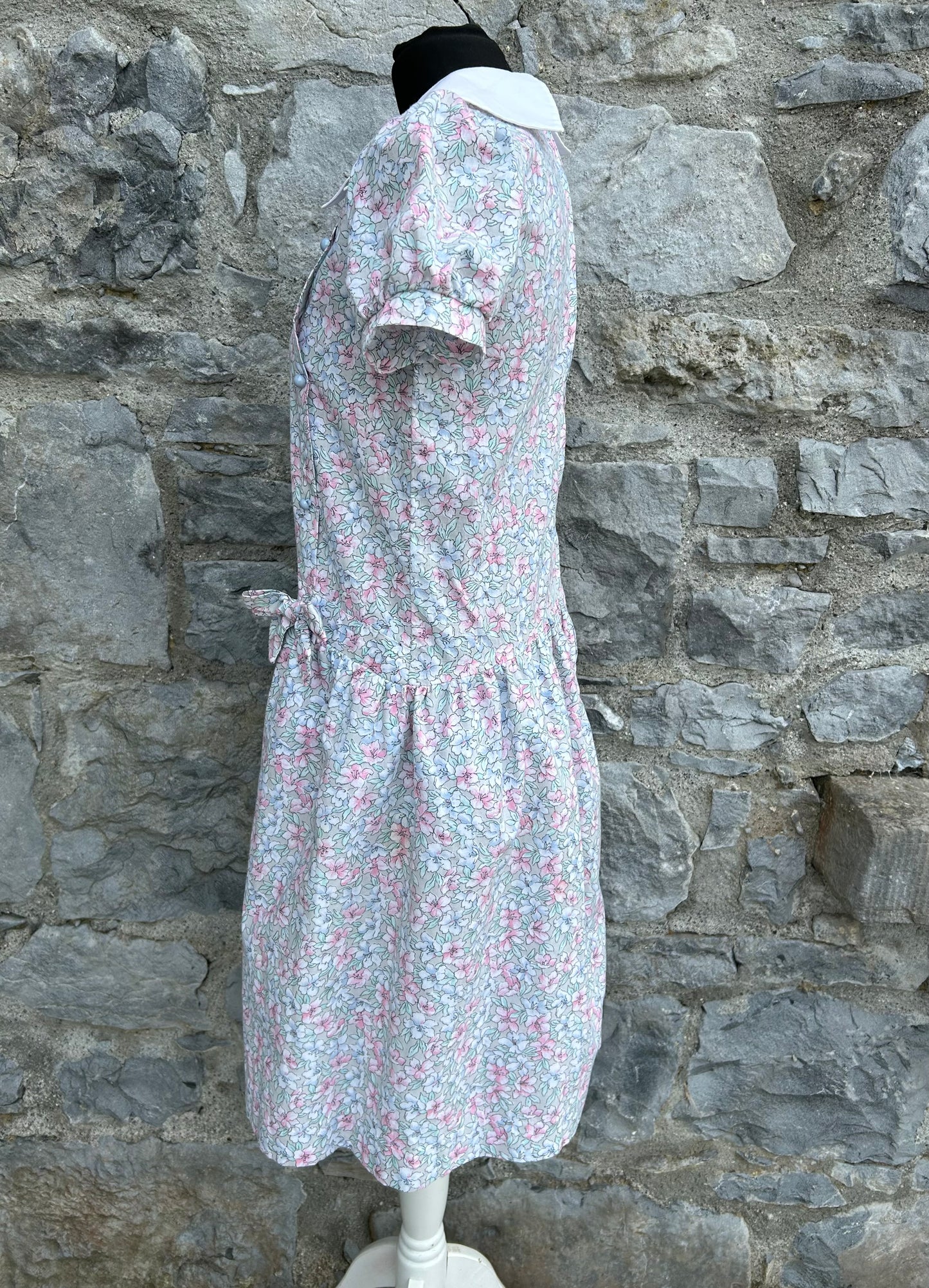 80s Grey&pink floral dress 13y (158cm)