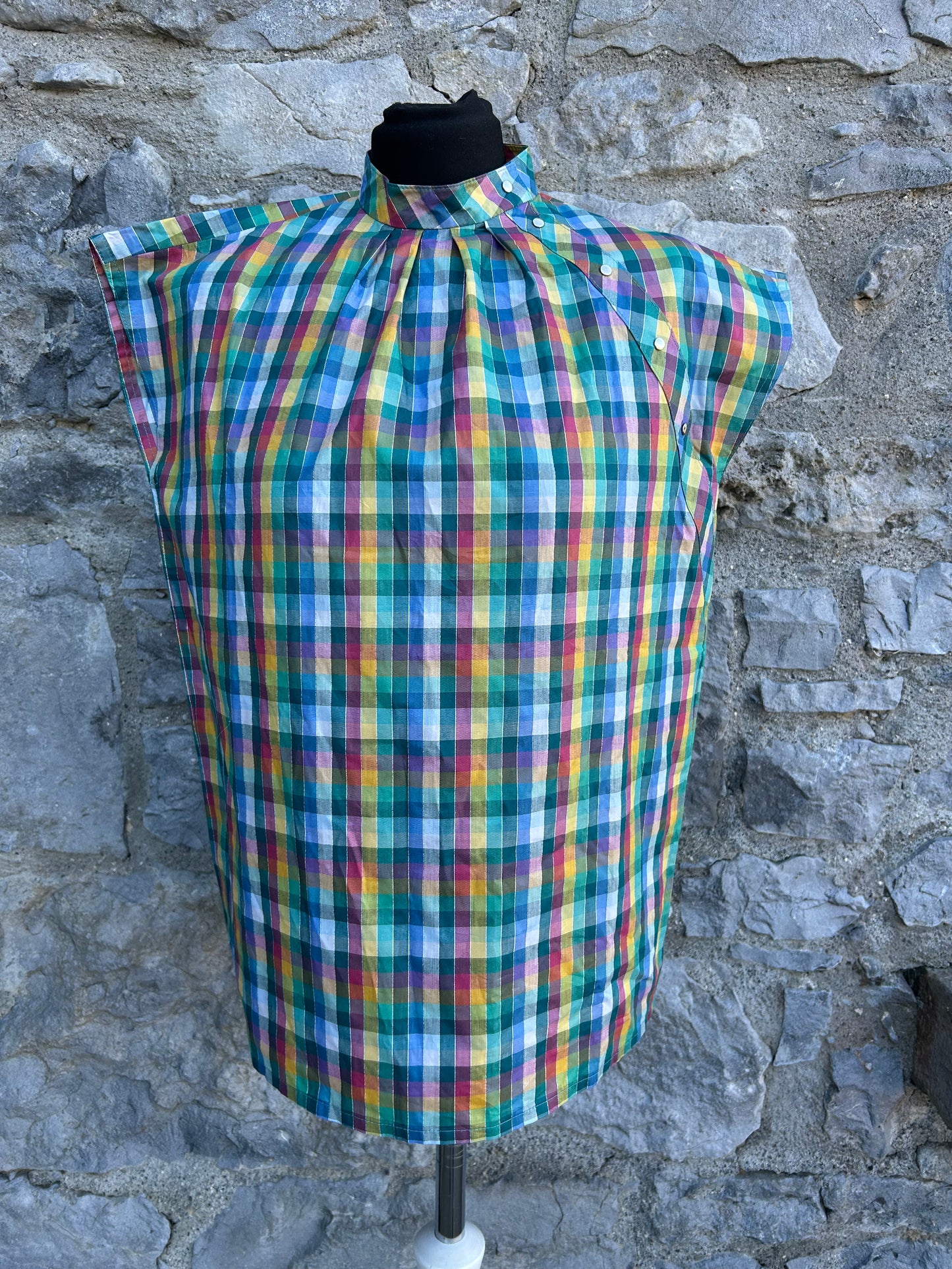 80s rainbow check top&skirt uk 8