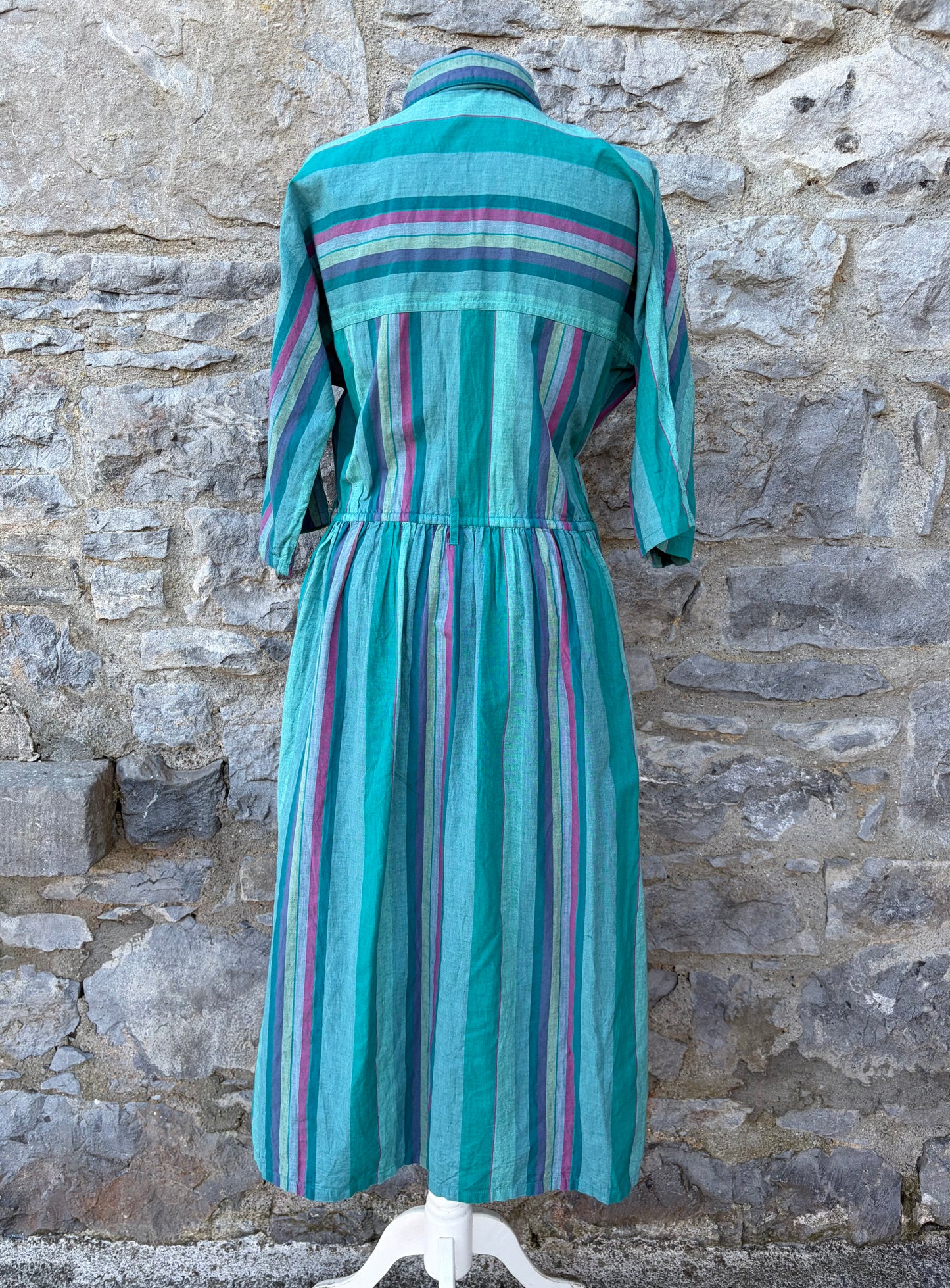 80s green stripy dress uk 6-8
