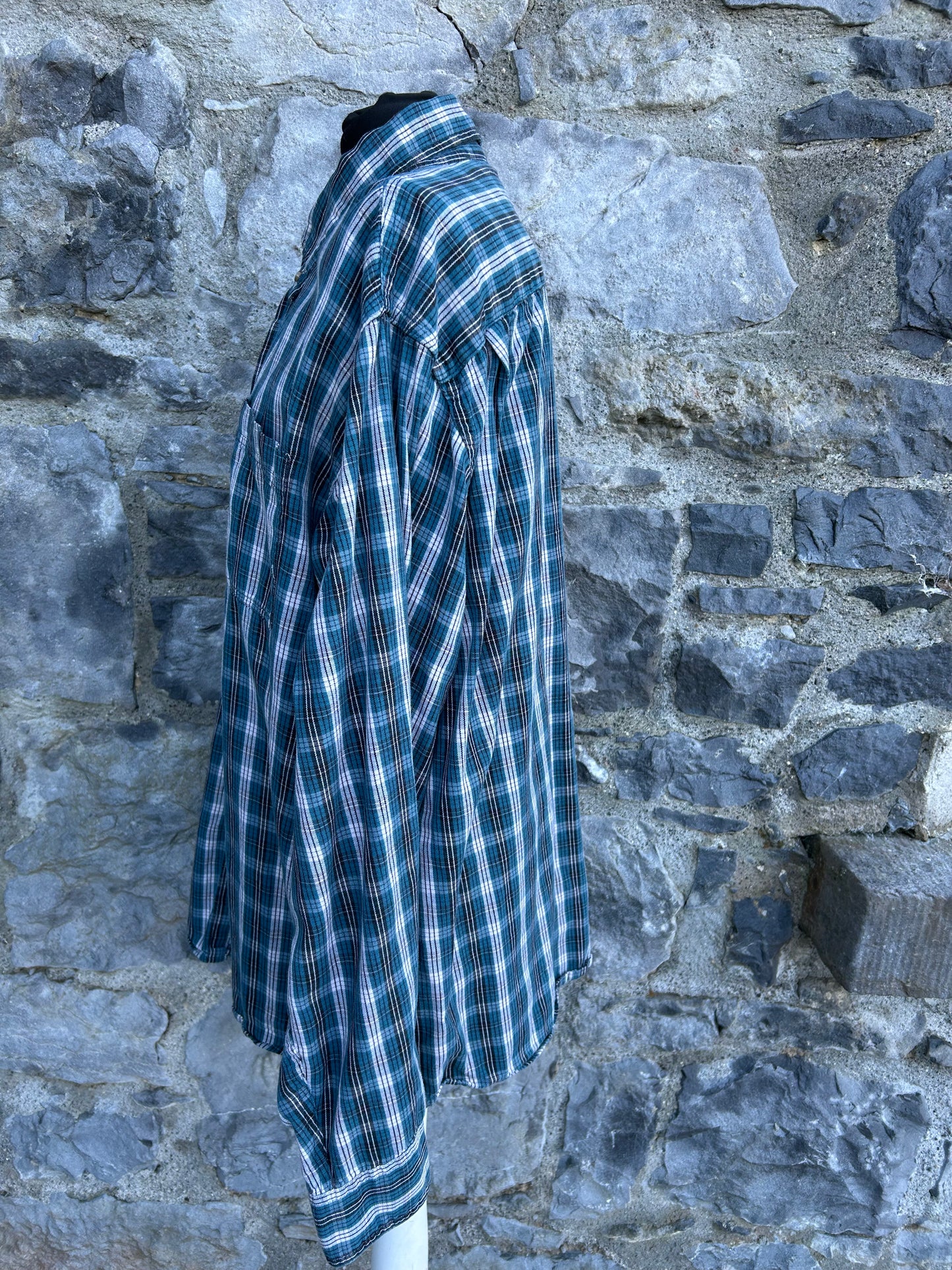90s blue check shirt L-XL