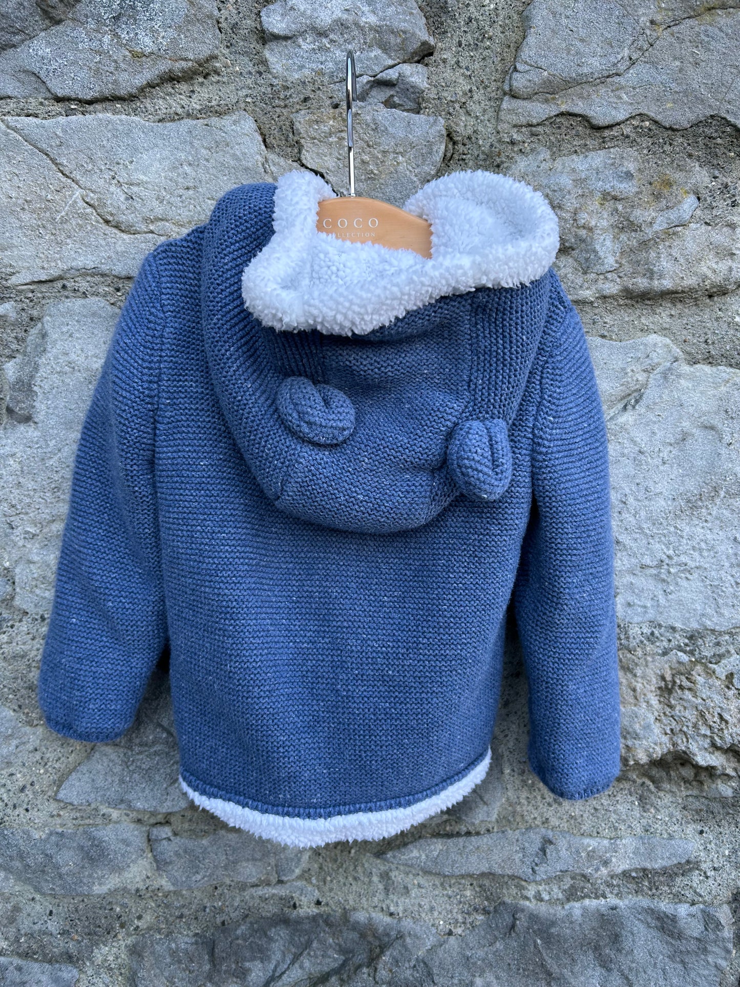 Blue fleece lined hooded cardigan 12m (80cm)