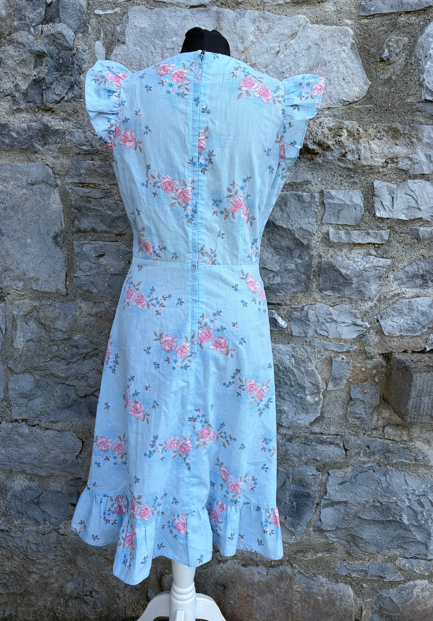 80s blue floral dress uk 8