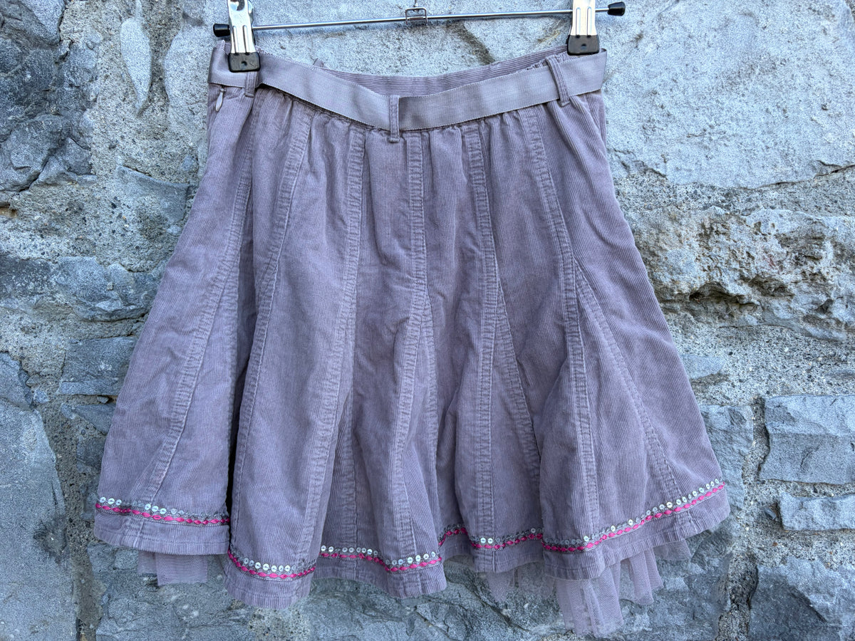 Embroidered grey cord skirt 10-11y (140-146cm)