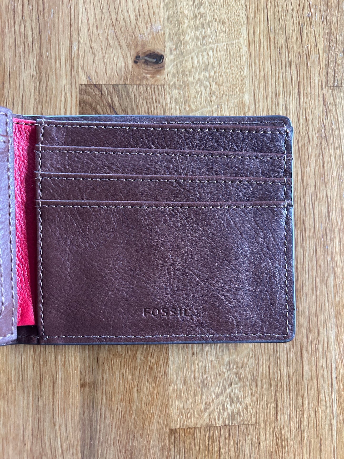 Brown and red wallet