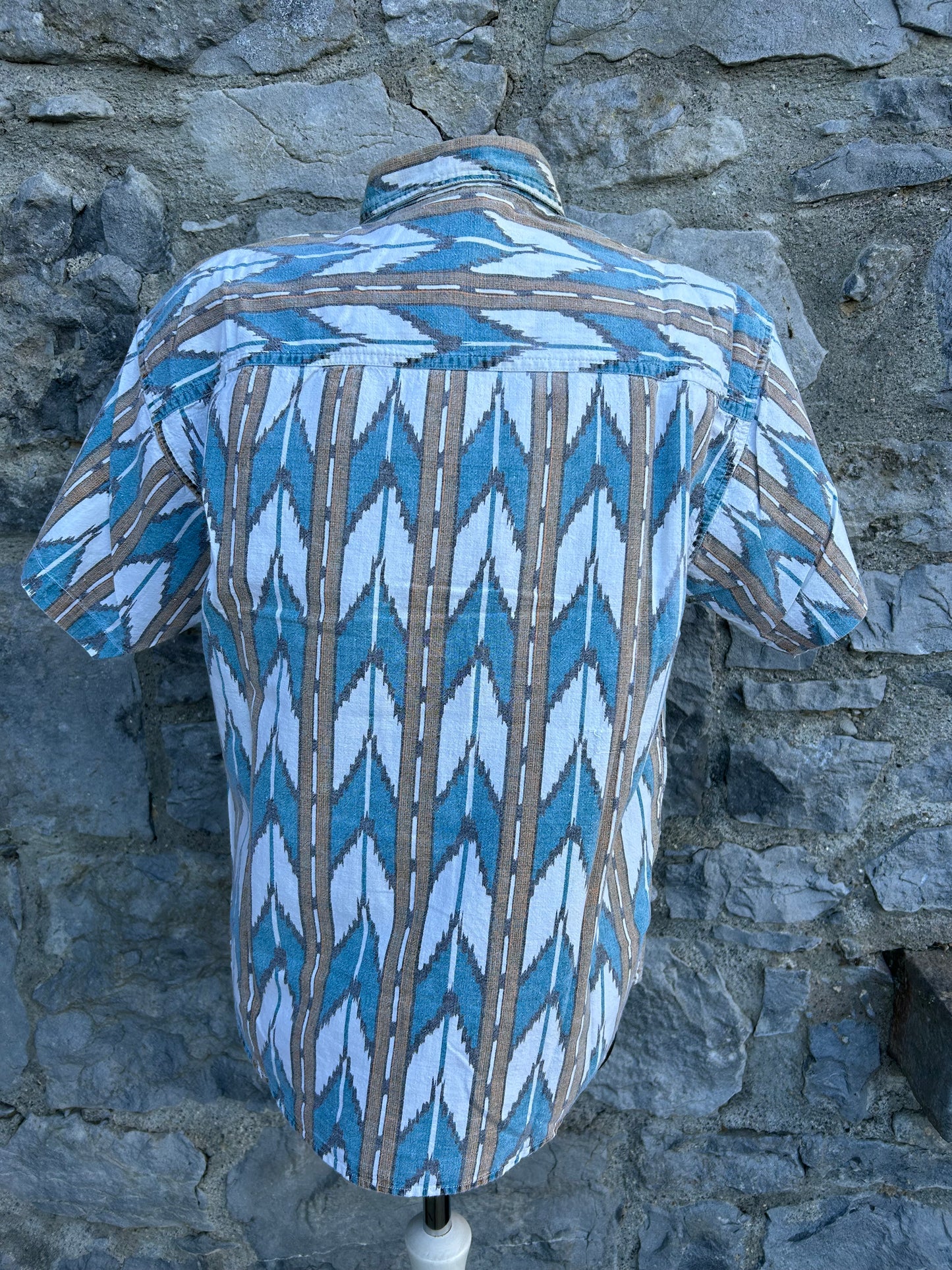 80s Blue&brown chevron shirt Small