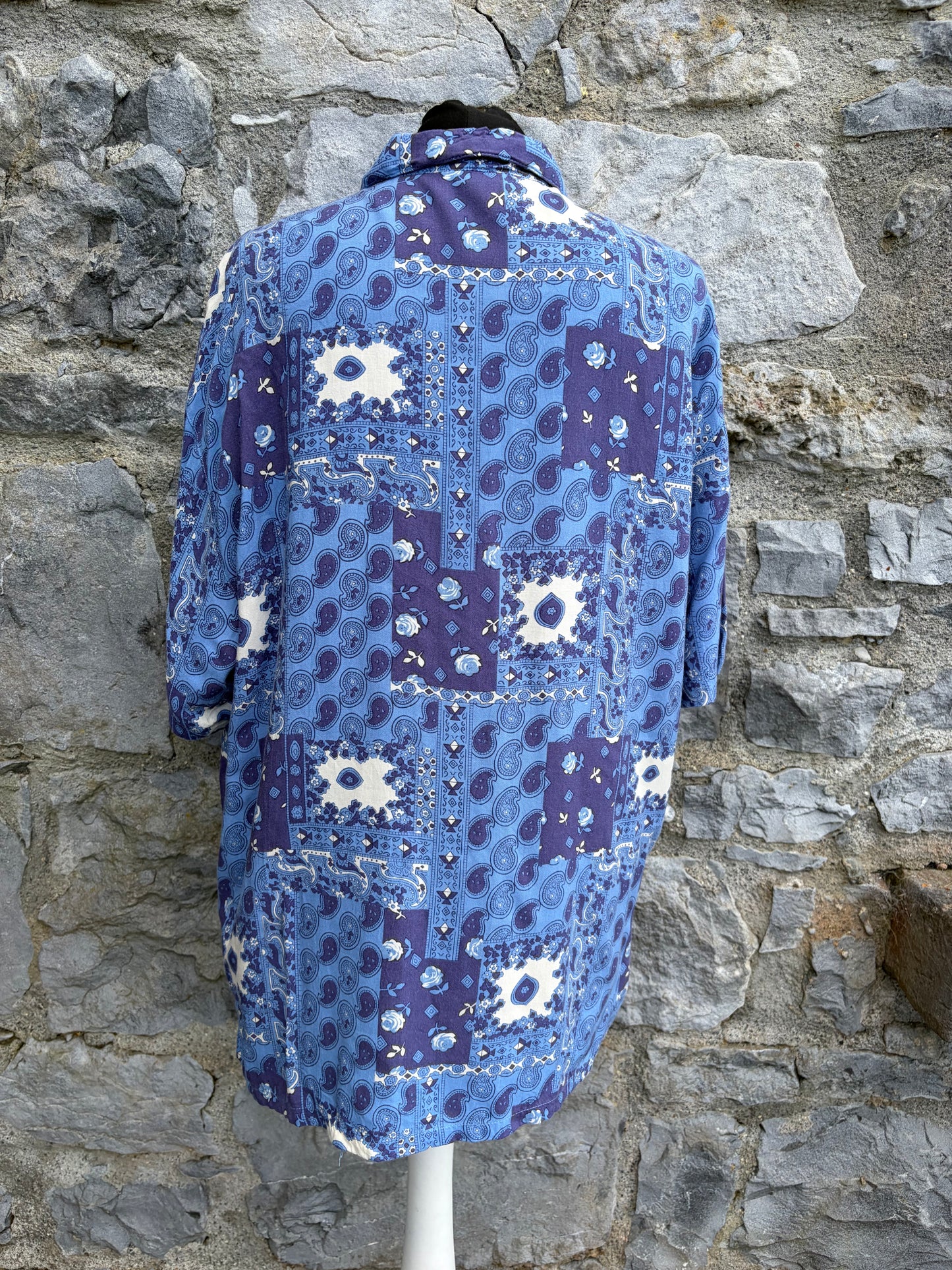 90s blue patchwork shirt Medium