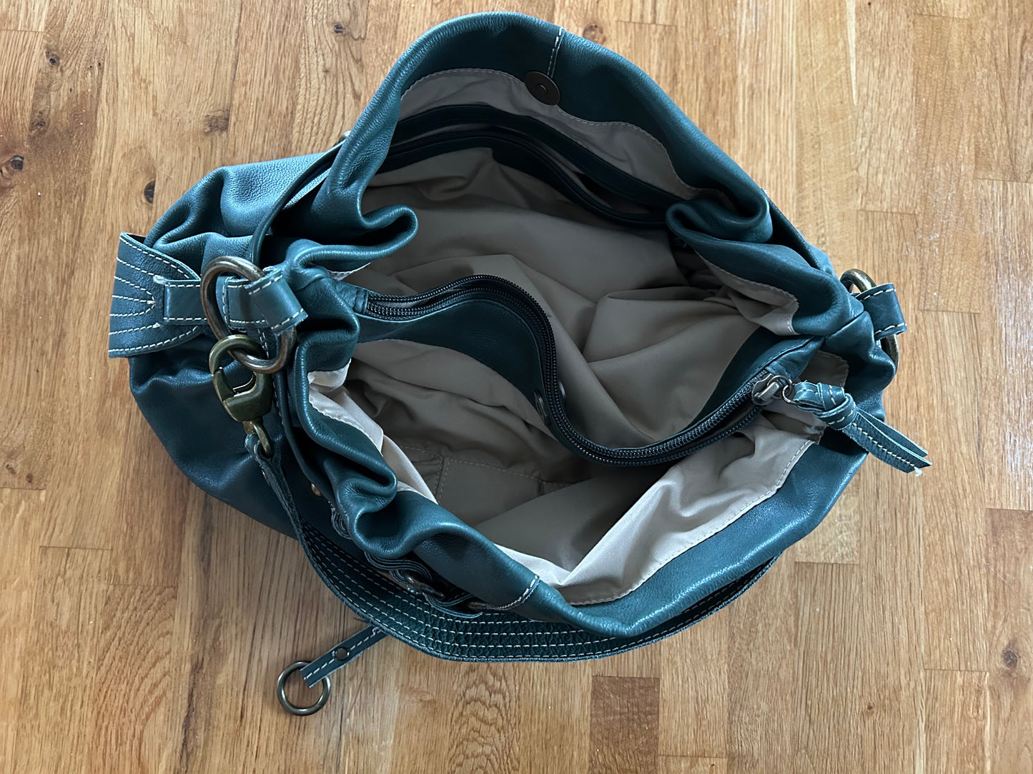 Green leather handbag