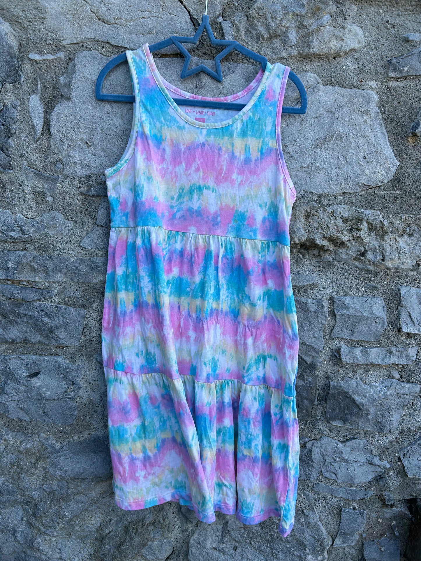 Rainbow tie-dye dress 10y (140cm)