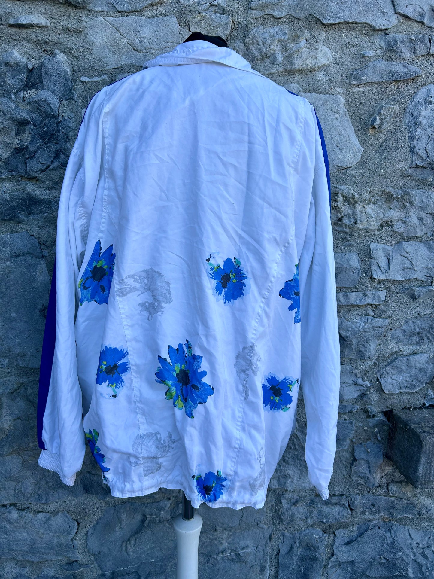 80s blue flowers white jacket Large