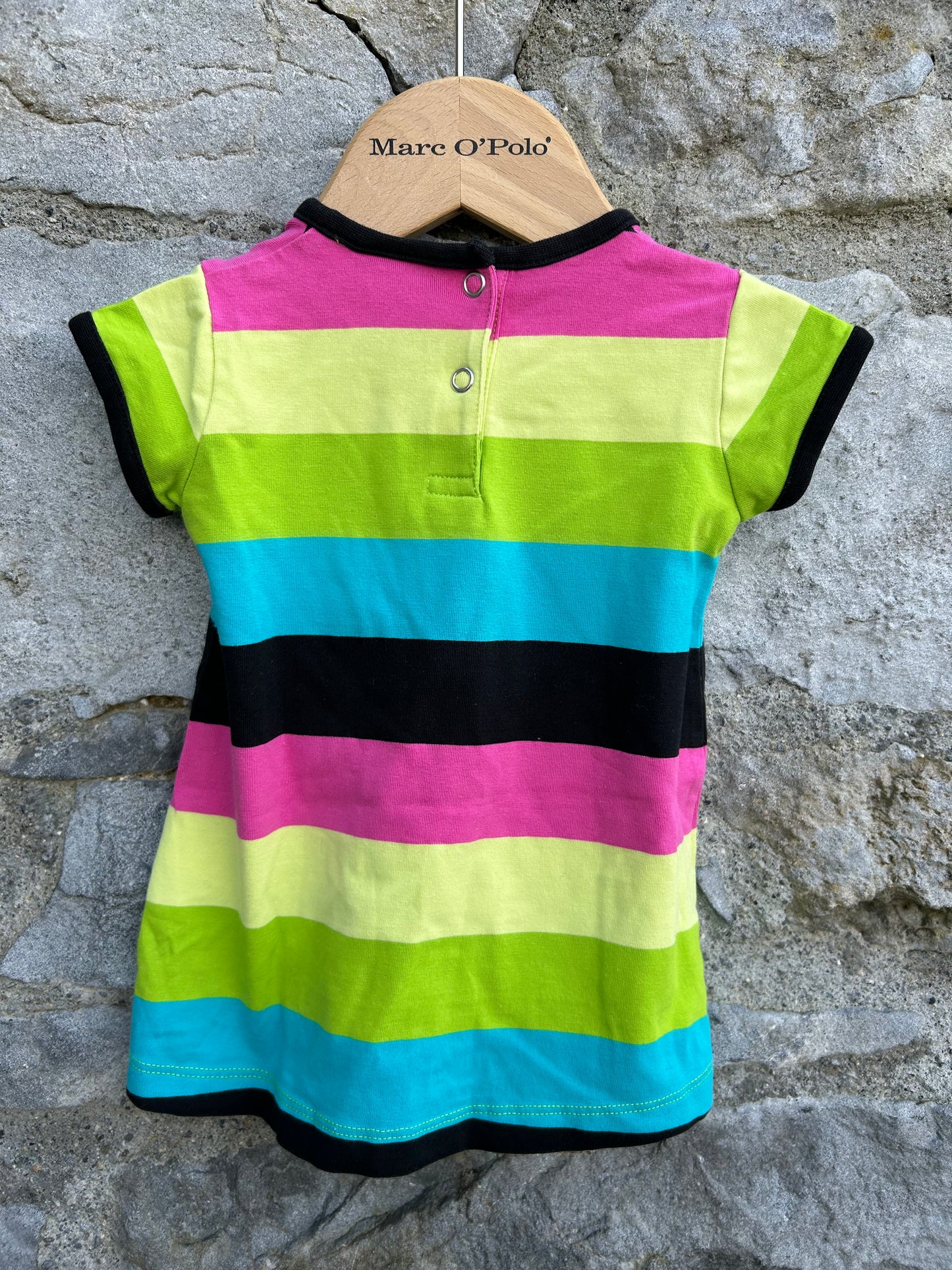 Green&pink stripy dress 6m (68cm)