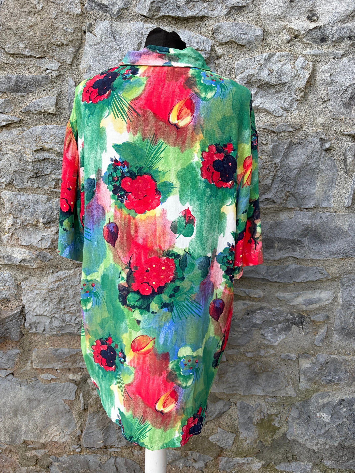 80s green&red abstract shirt uk 14