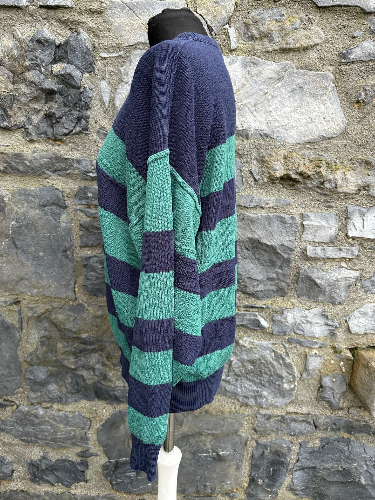 80s Sea navy&green stripy jumper Medium