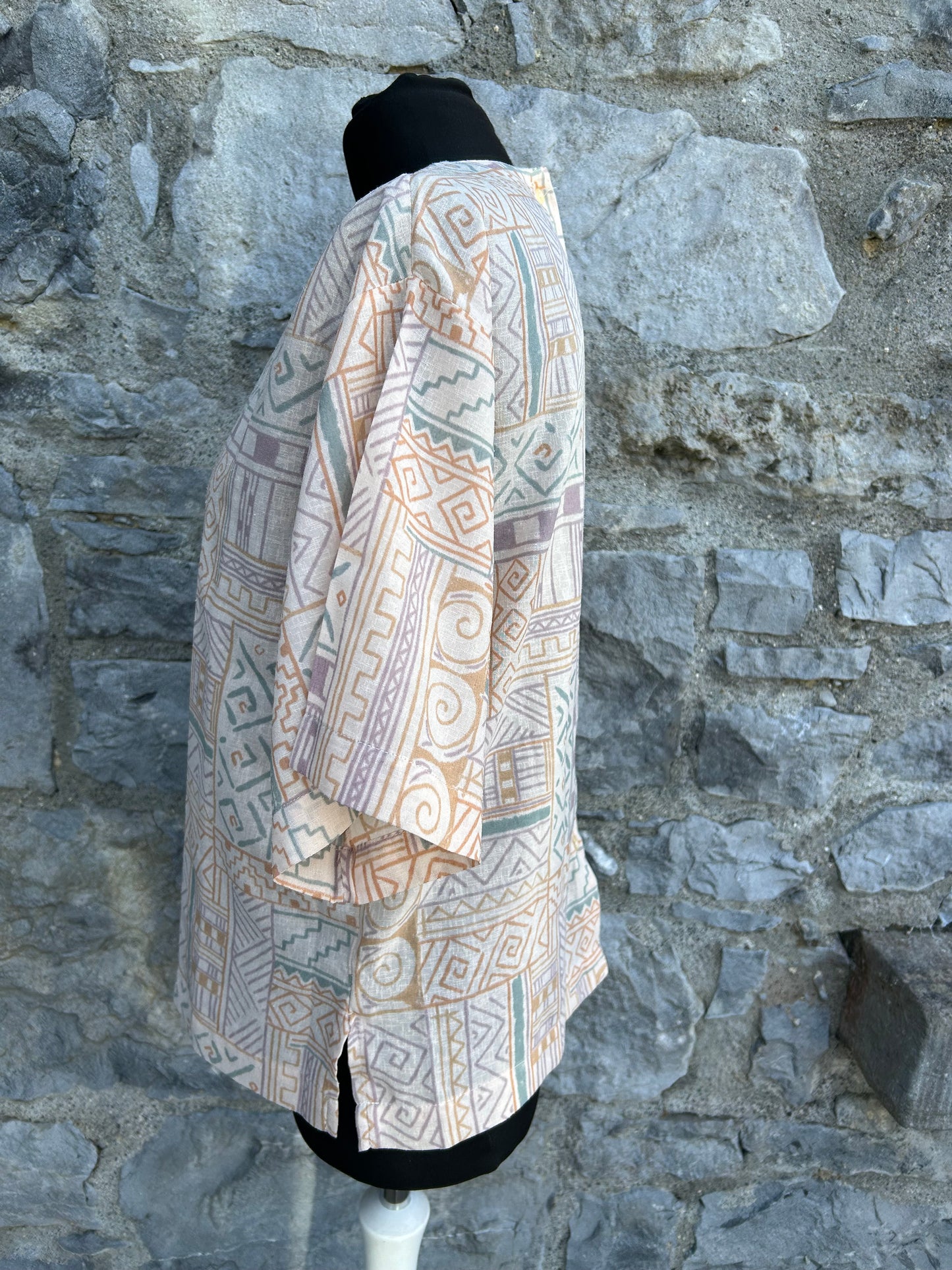 80s beige geometric top uk 10-12