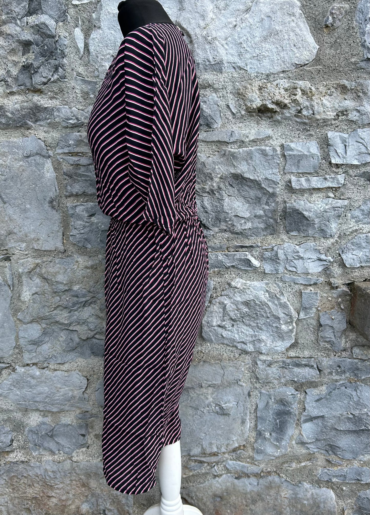 80s black&pink stripy dress uk 10-12