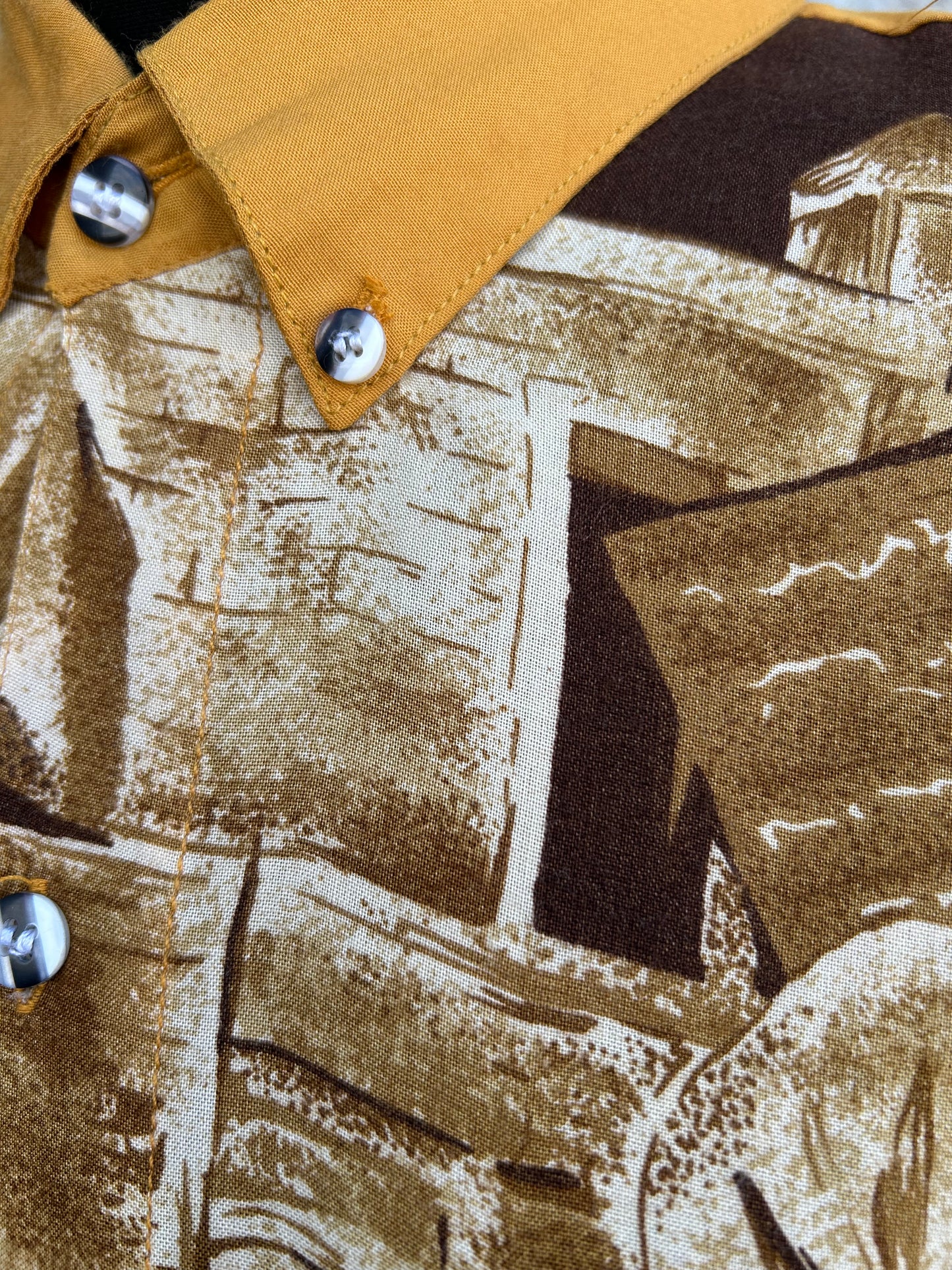 90s mustard&brown shirt M/L