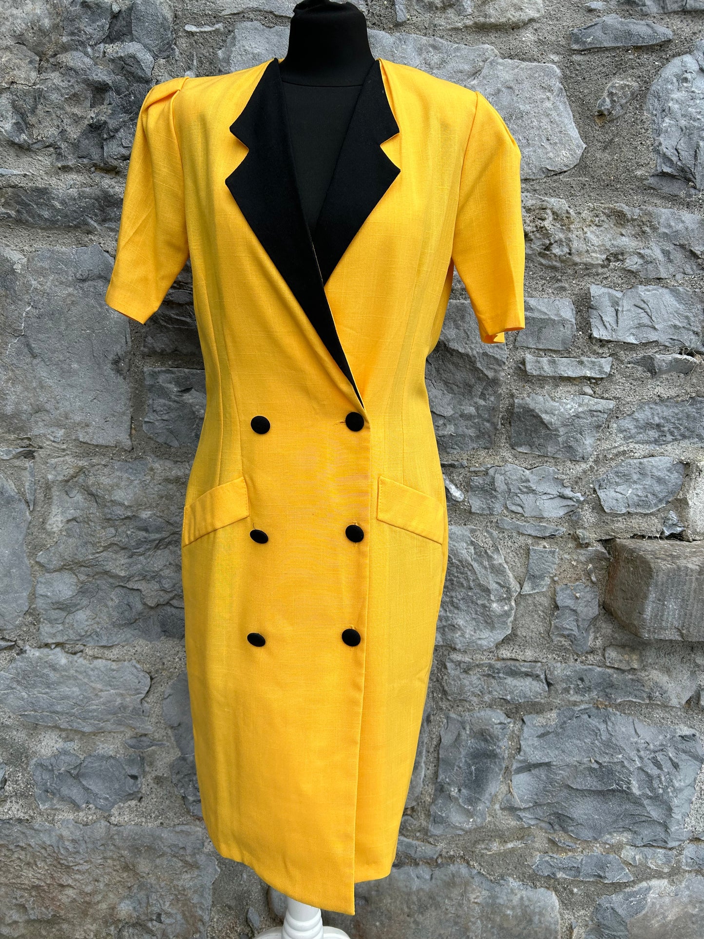 80s Yellow button up dress uk 6-8