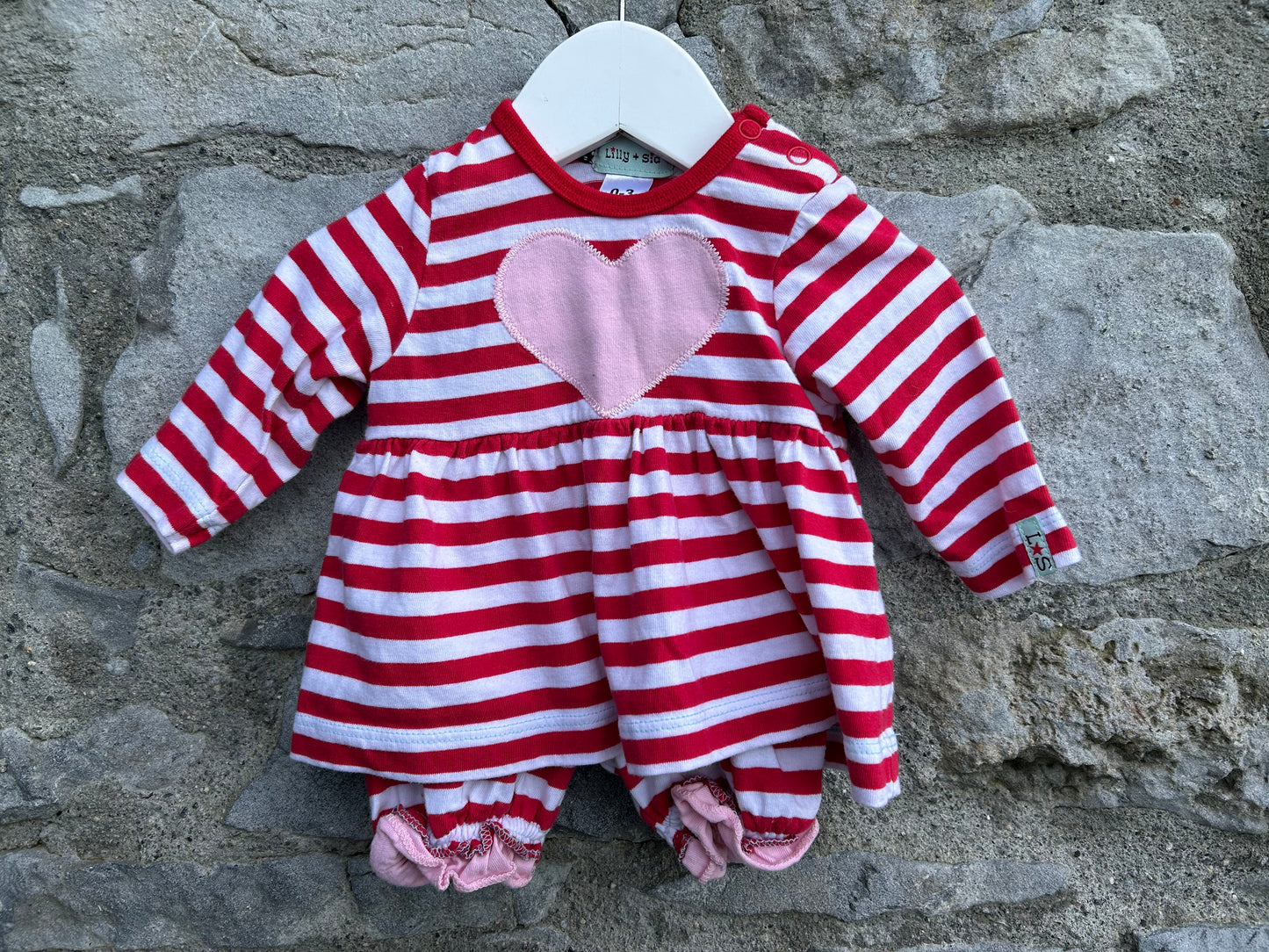 Hearts stripy tunic&pants 0-3m (56-62cm)